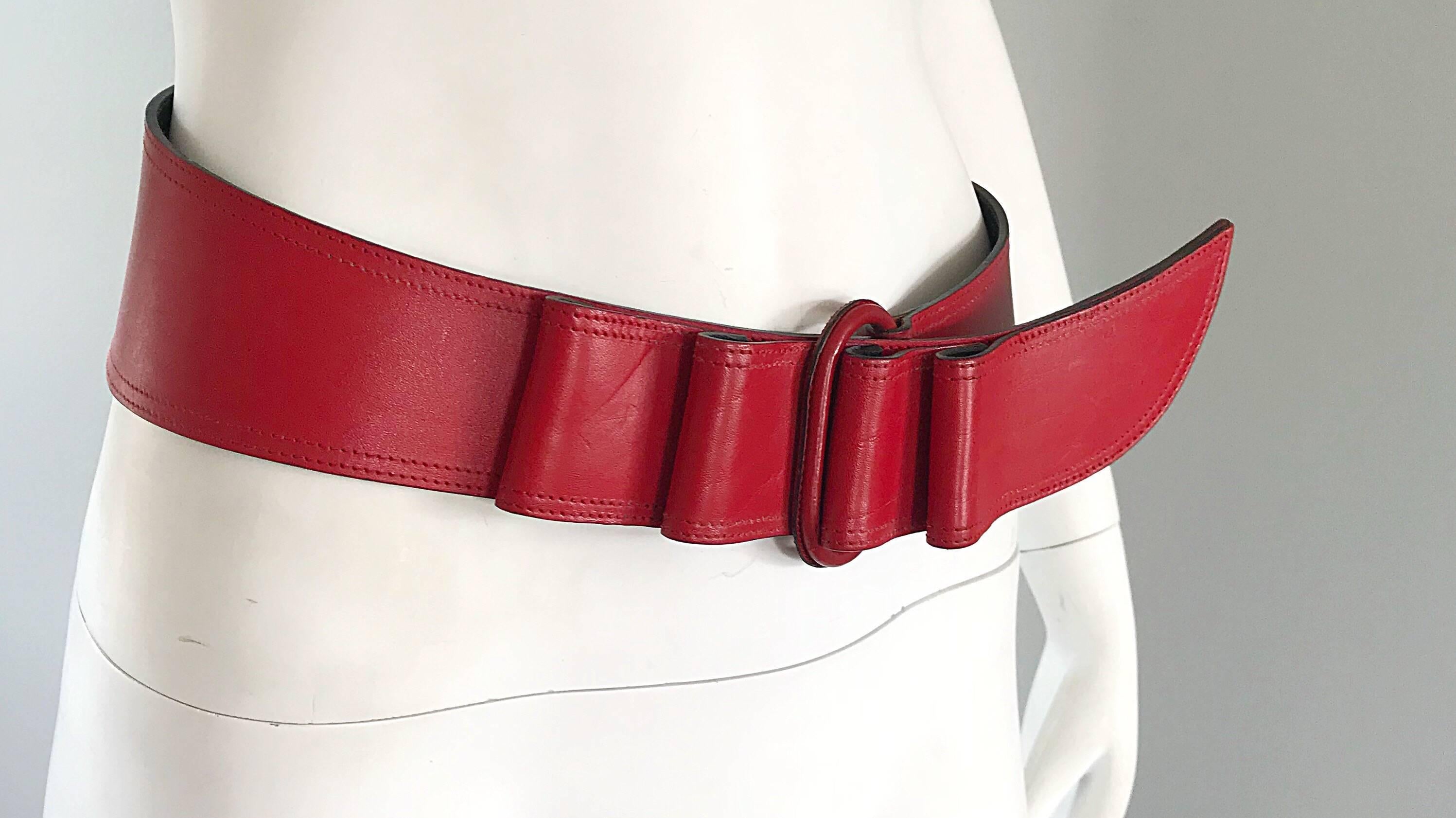 Claude Montana 1980s Avant Garde Lipstick Red Leather Vintage 80s Belt For Sale 2