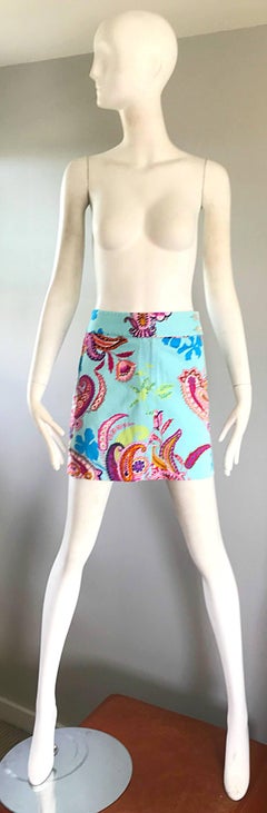 1990s Ralph Lauren Black Label Size 6 Paisley Vintage 90s Cotton Mini Skirt