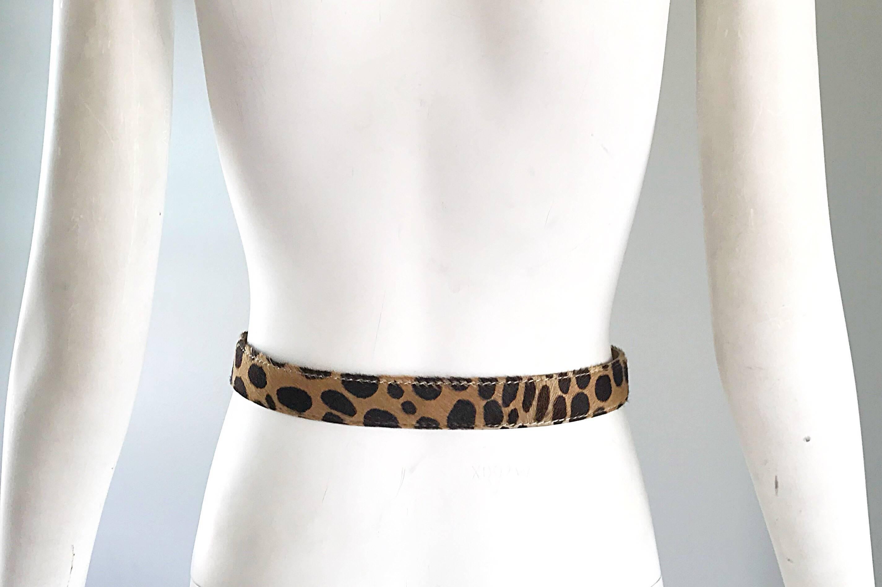 Brown Vintage Moschino Cheap & Chic 1990s Calf Hair Leopard Print Heart Buckle Belt