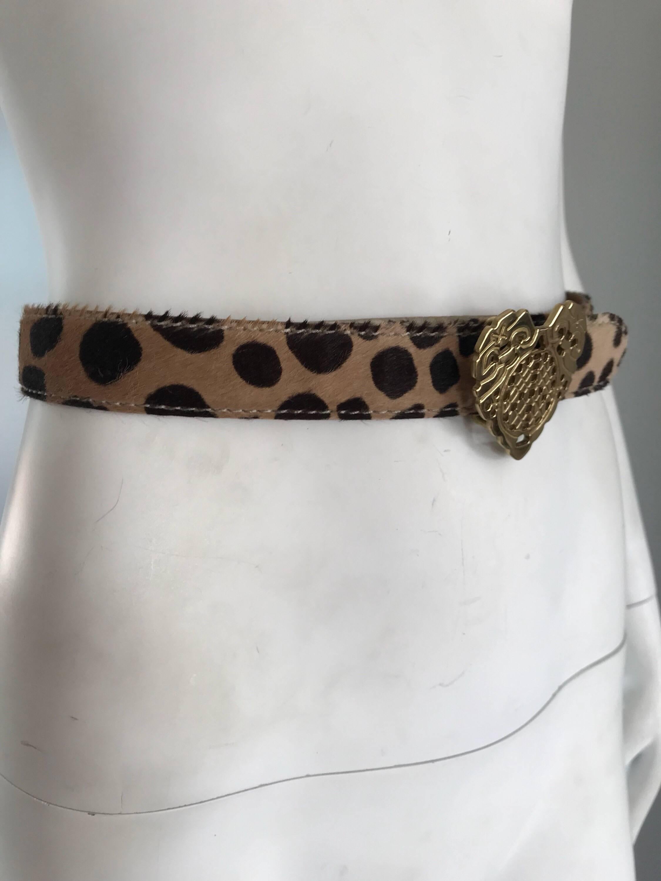 Women's Vintage Moschino Cheap & Chic 1990s Calf Hair Leopard Print Heart Buckle Belt
