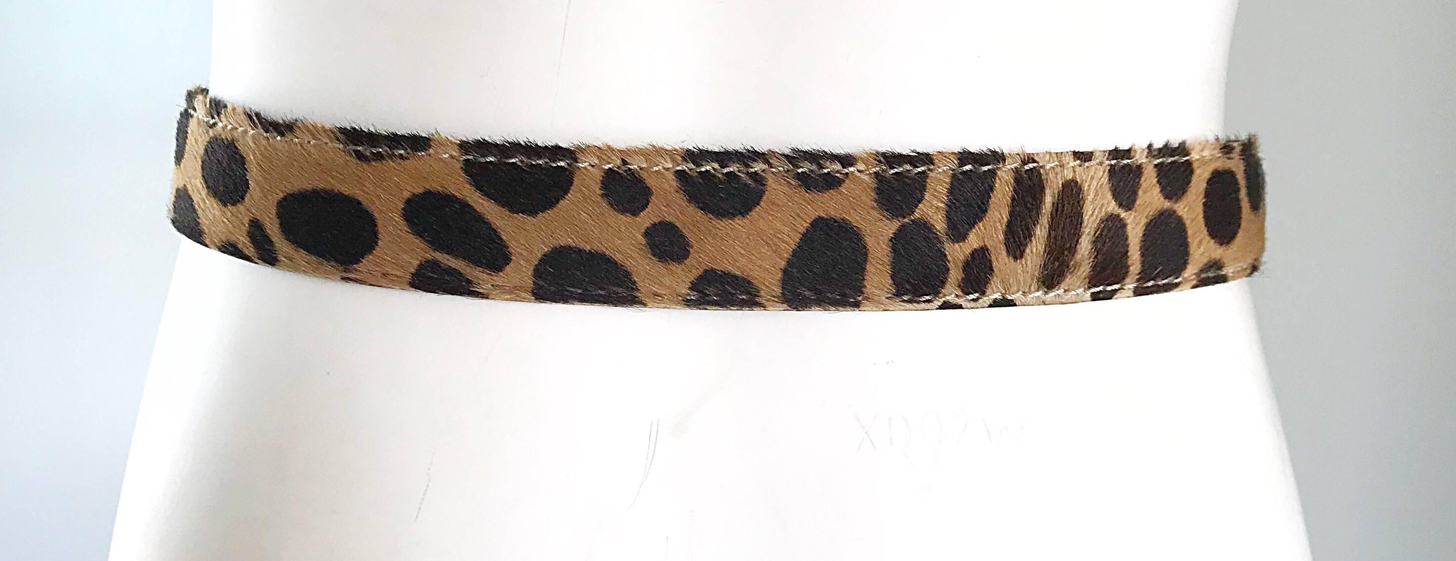 Vintage Moschino Cheap & Chic 1990s Calf Hair Leopard Print Heart Buckle Belt 2
