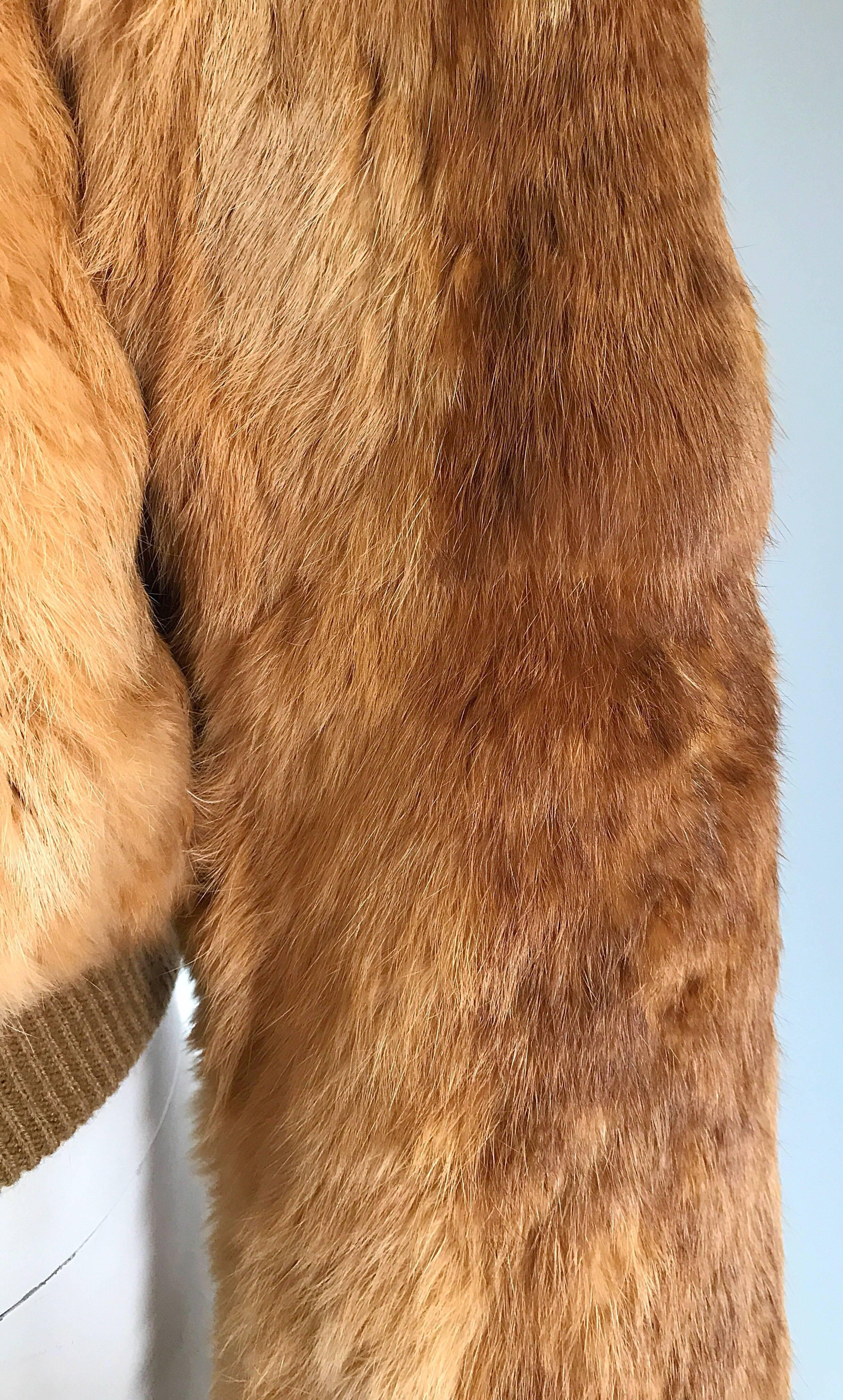 1970s Rabbit Fur Brown Copper Rust Bomber Style Vintage 70s Jacket Coat In Excellent Condition In San Diego, CA