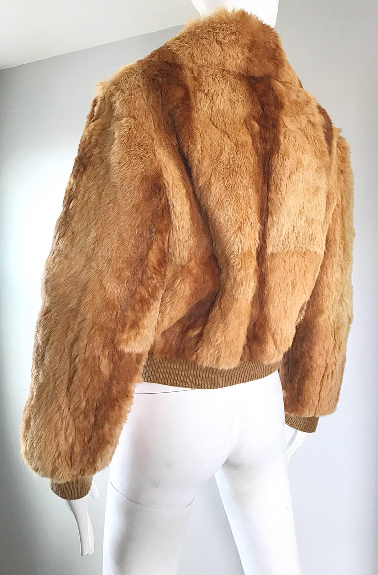 1970s Rabbit Fur Brown Copper Rust Bomber Style Vintage 70s Jacket Coat For Sale 4