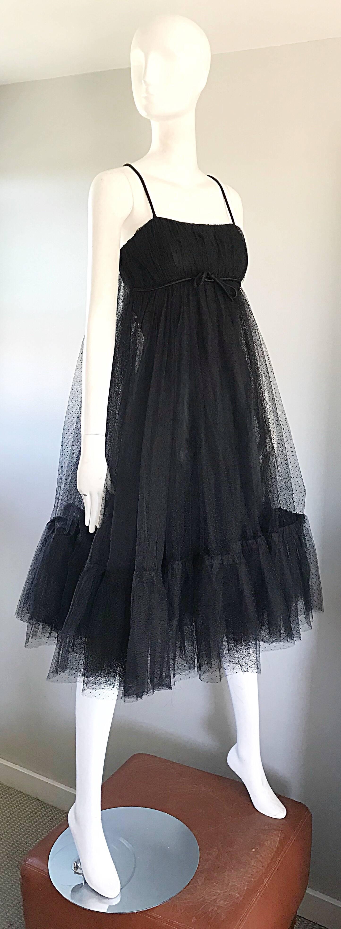 Sensational 1960s Suzy Perette Black Silk + Tulle Trapeze Empire Babydoll Dress In Excellent Condition In San Diego, CA