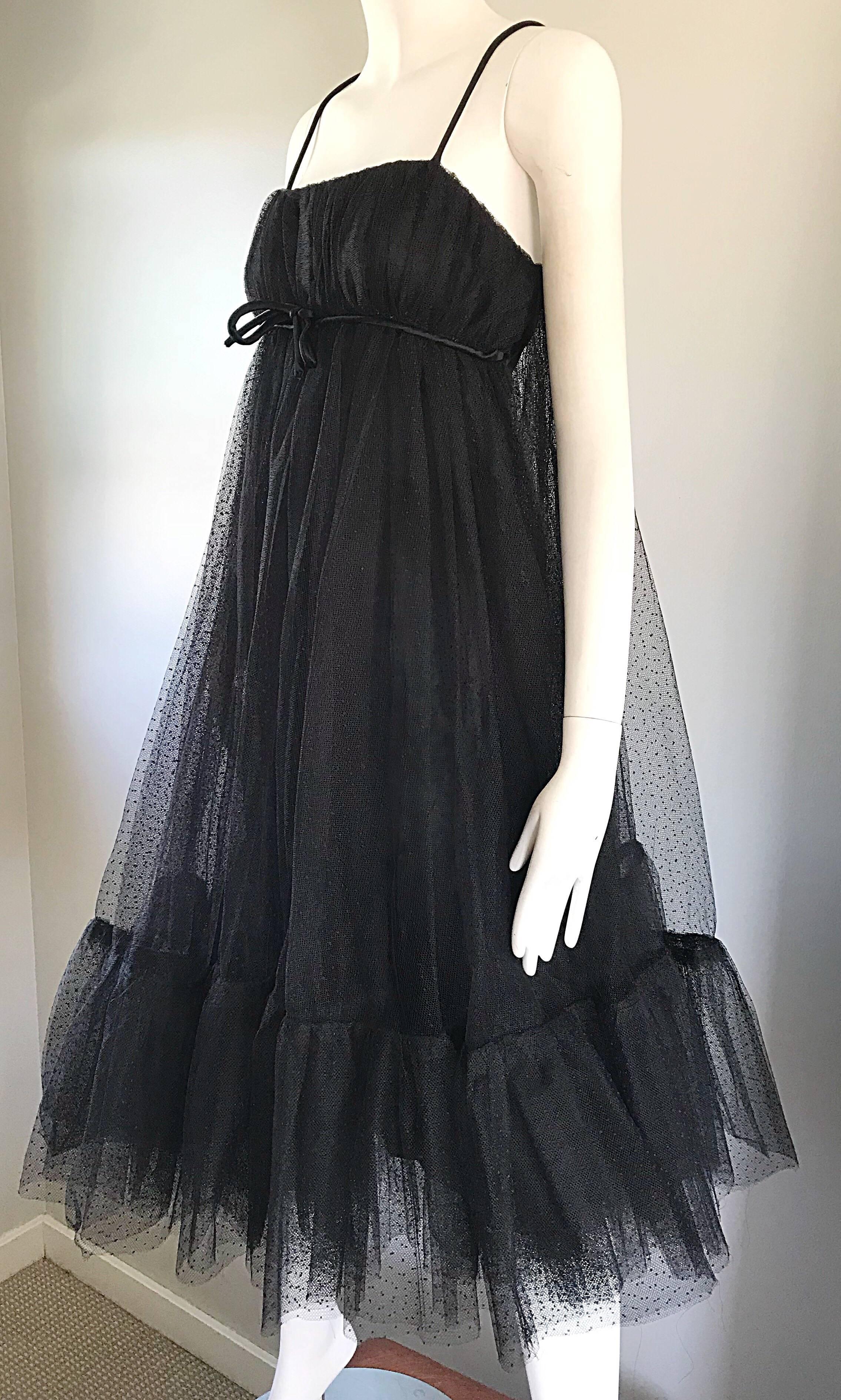 Women's Sensational 1960s Suzy Perette Black Silk + Tulle Trapeze Empire Babydoll Dress