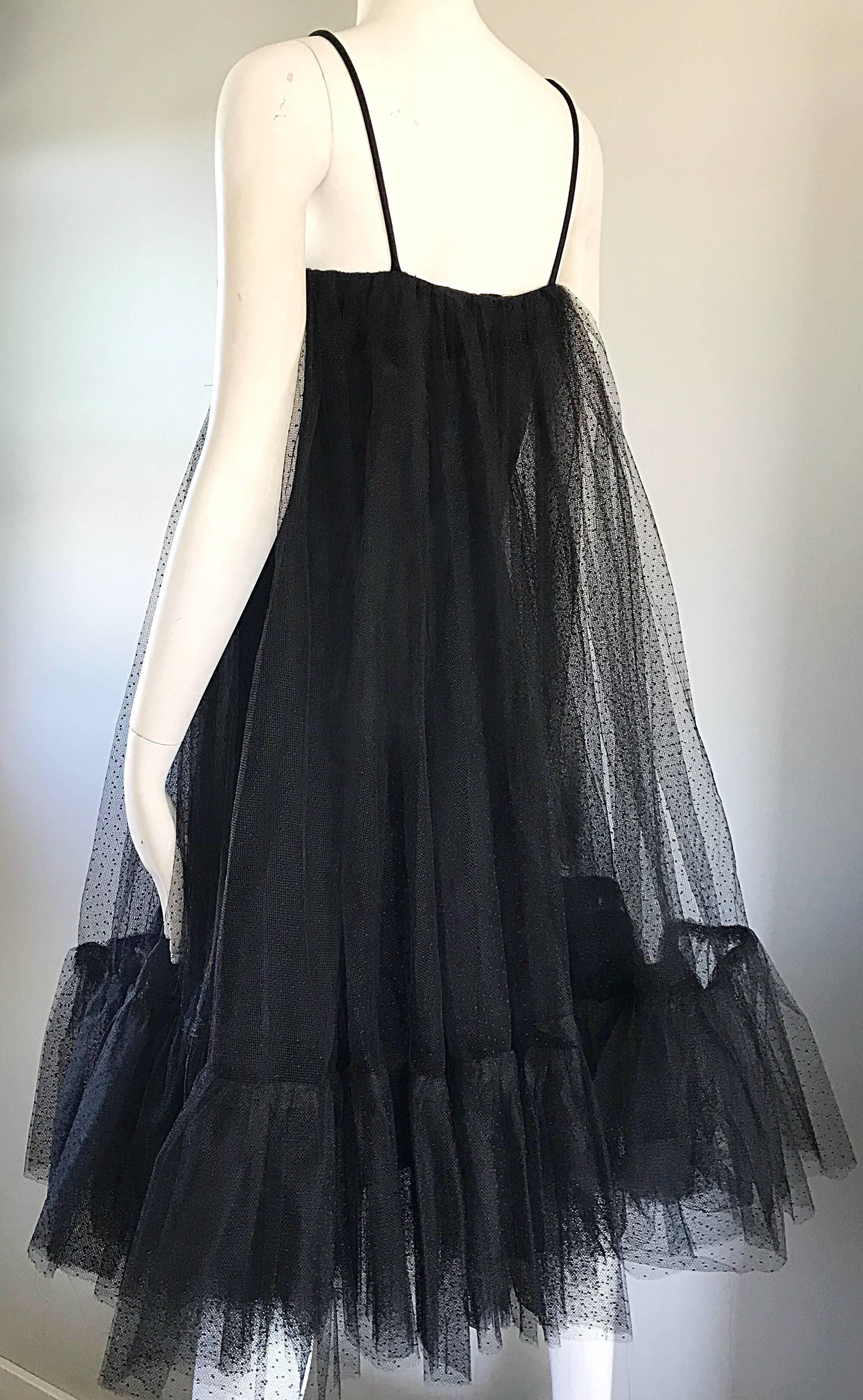 Sensational 1960s Suzy Perette Black Silk + Tulle Trapeze Empire Babydoll Dress 2