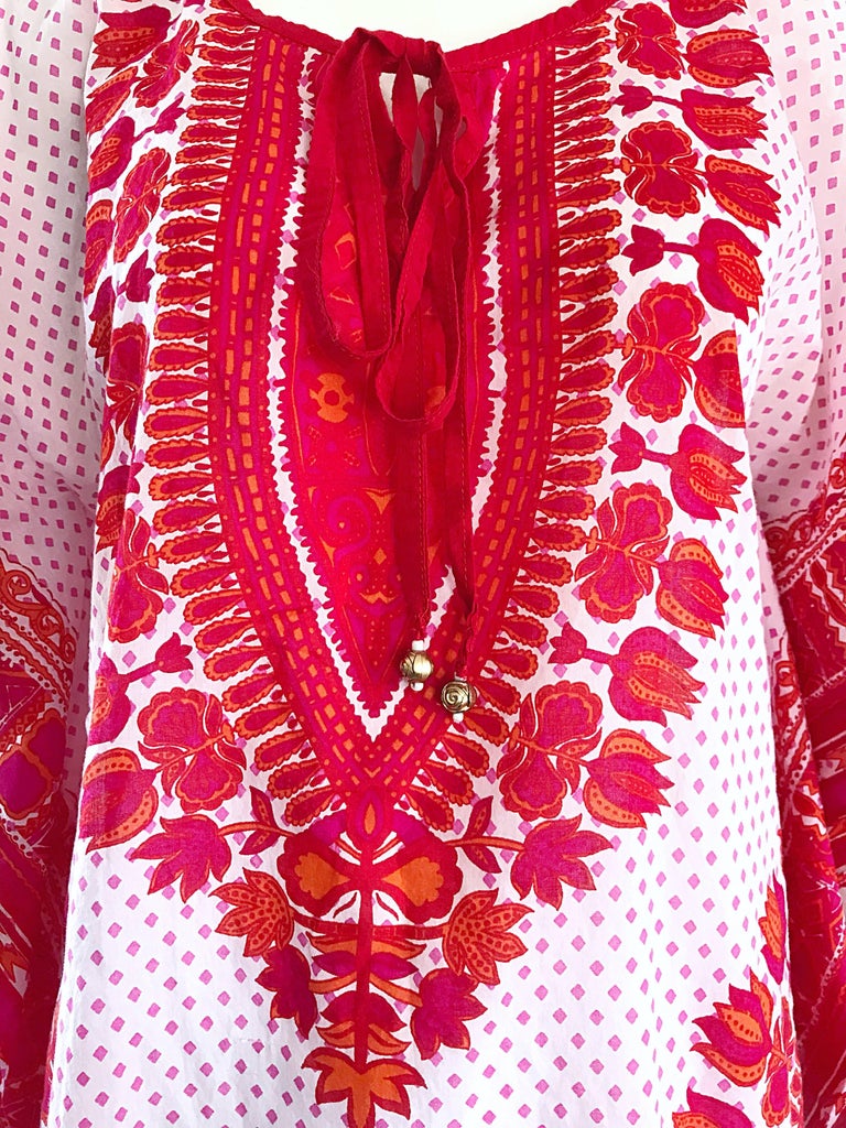1970s Biba Hot Pink + Orange + Red Boho Ethnic Cotton Caftan Vintage ...