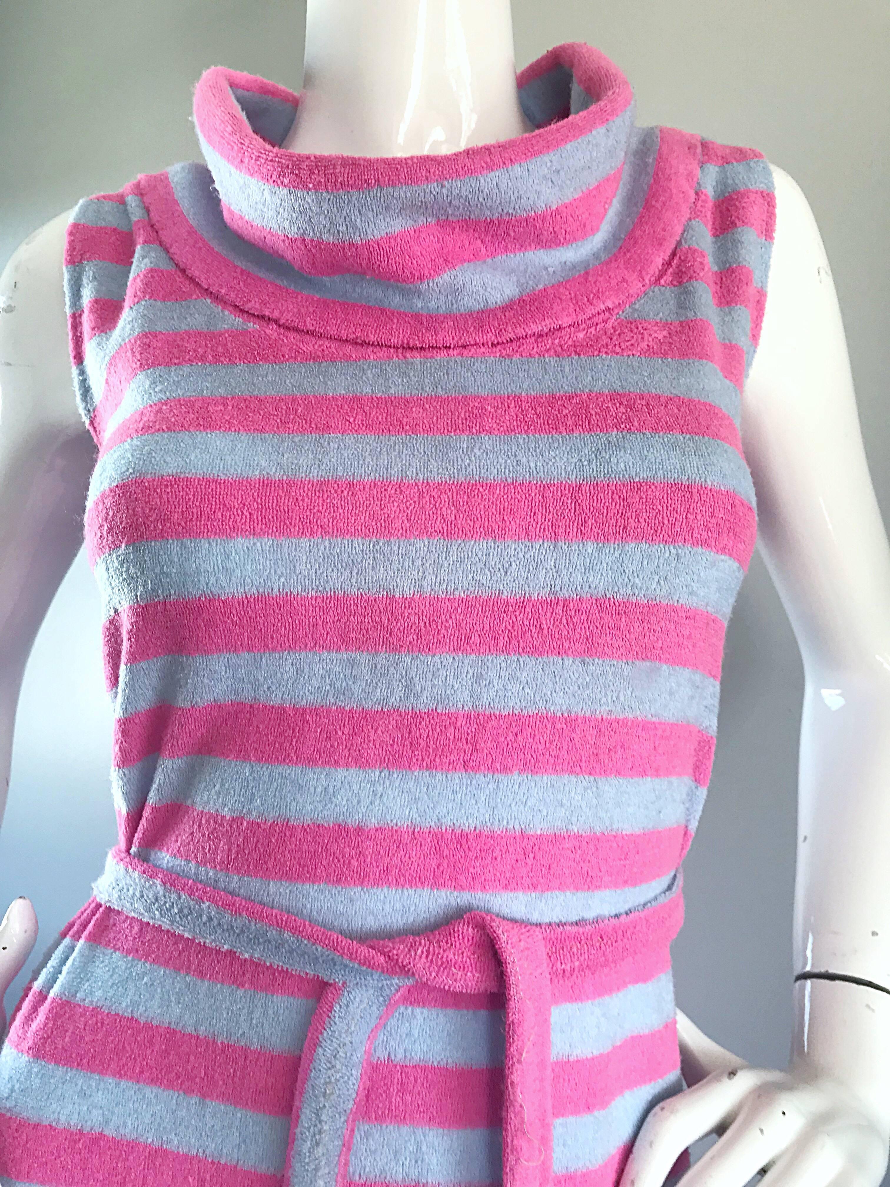 pink and blue striped dress