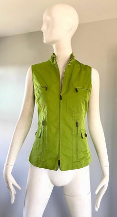 New 1990s Carolina Herrera Size 8 Lime Green Silk Cotton Vintage 90s Shirt Vest