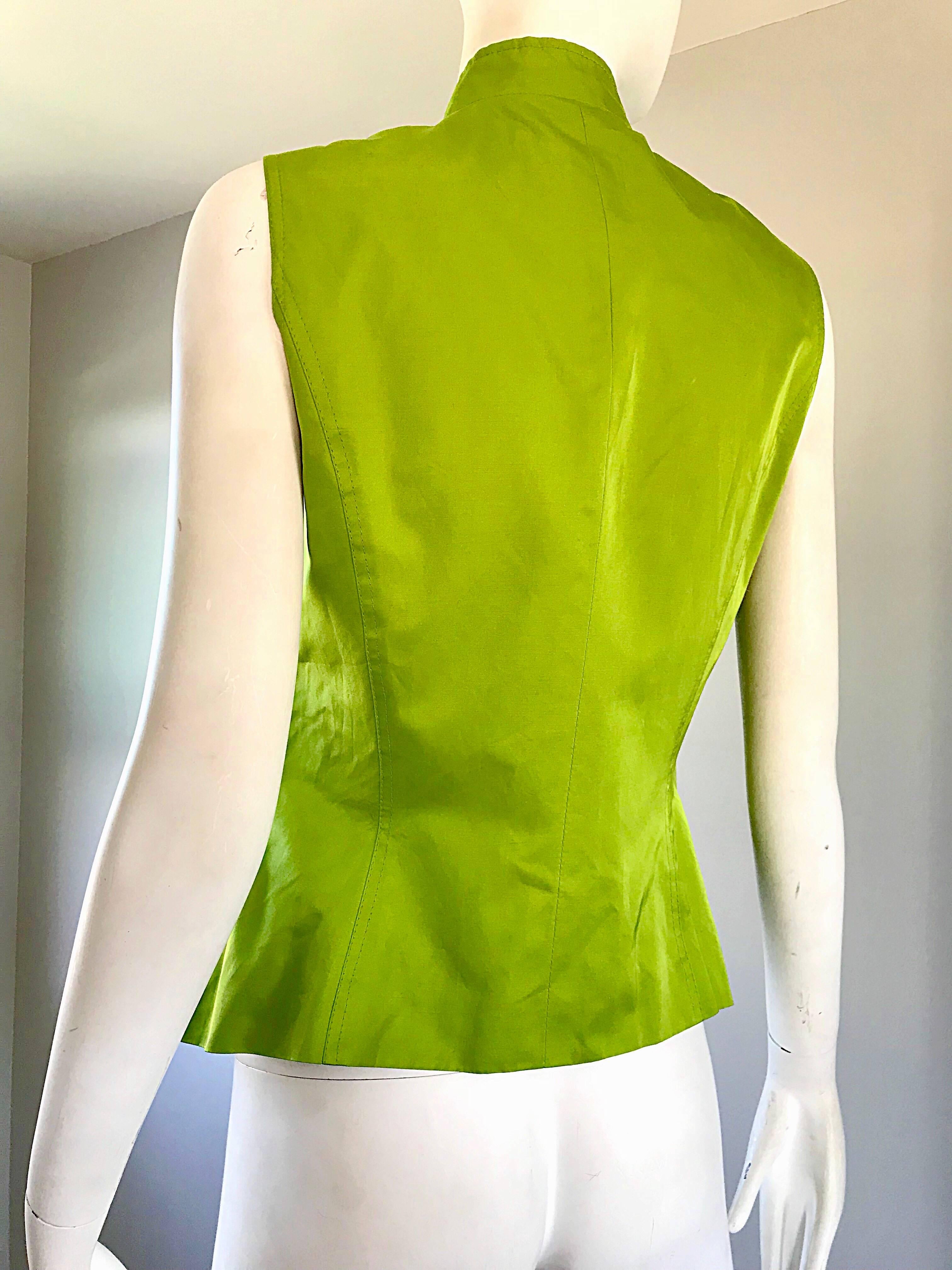 New 1990s Carolina Herrera Size 8 Lime Green Silk Cotton Vintage 90s Shirt Vest  For Sale 1