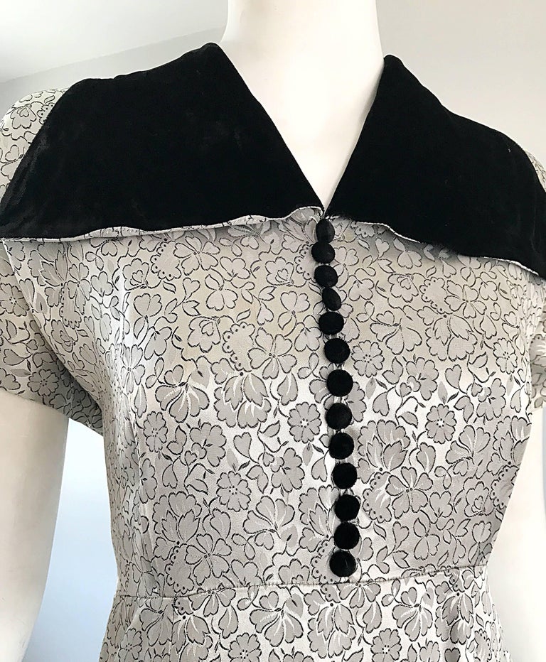Vintage 1940s Black Pastel Silk Velvet Dress
