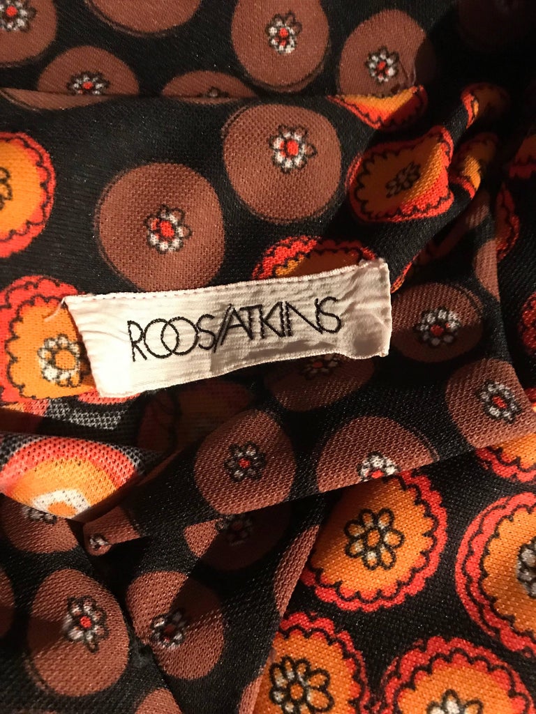 1970s Roos Atkins Autumnal Abstract Print Belted Knit Vintage 70s Maxi ...