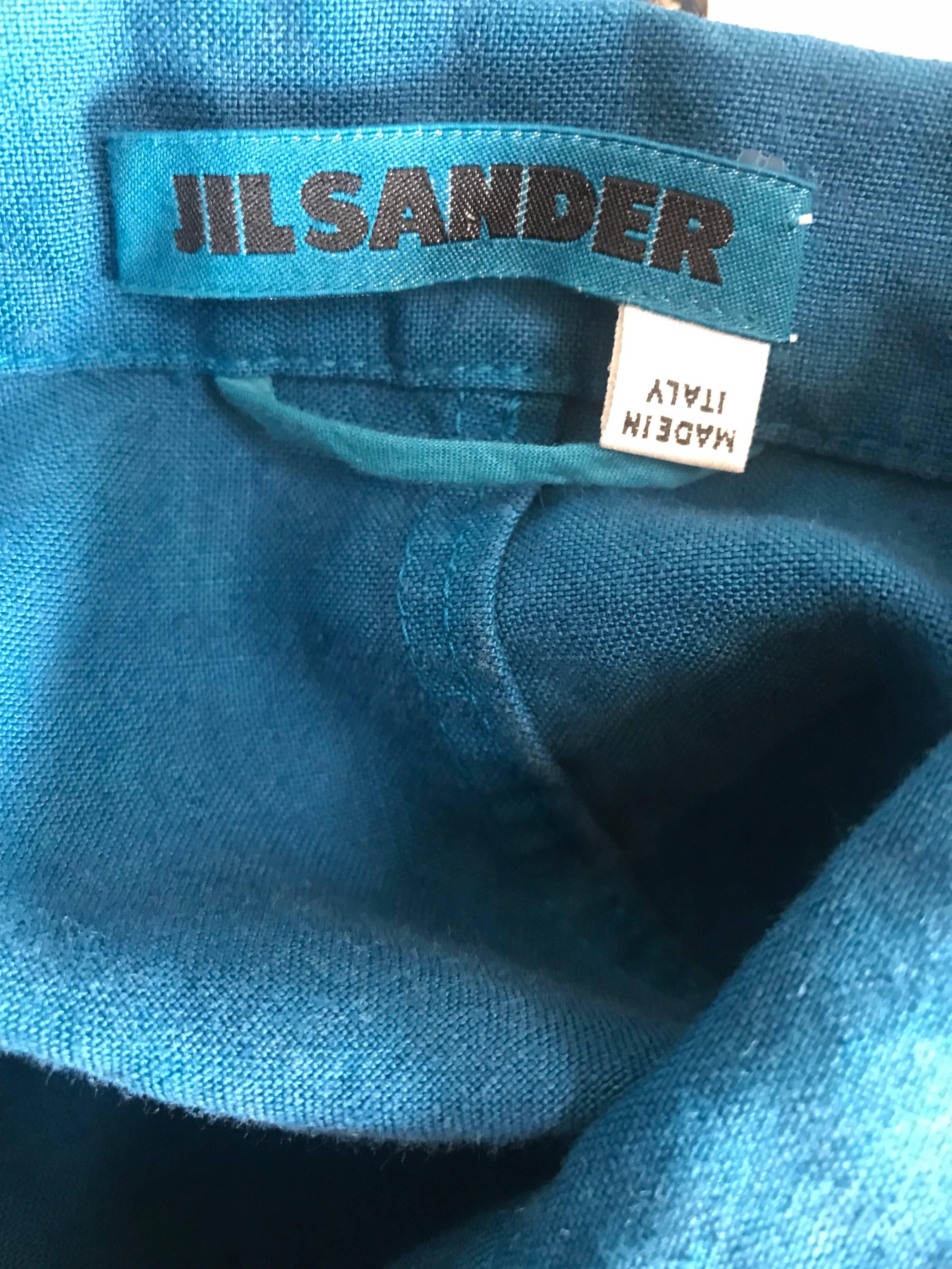 1990s Jil Sander Turquoise Blue Cotton + Linen Vintage 90s Tailored Jacket  6