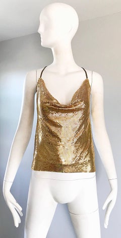 1970s Gold Metal Mesh Chainmail Amazing 70s Vintage Disco Studio 54 Halter Top