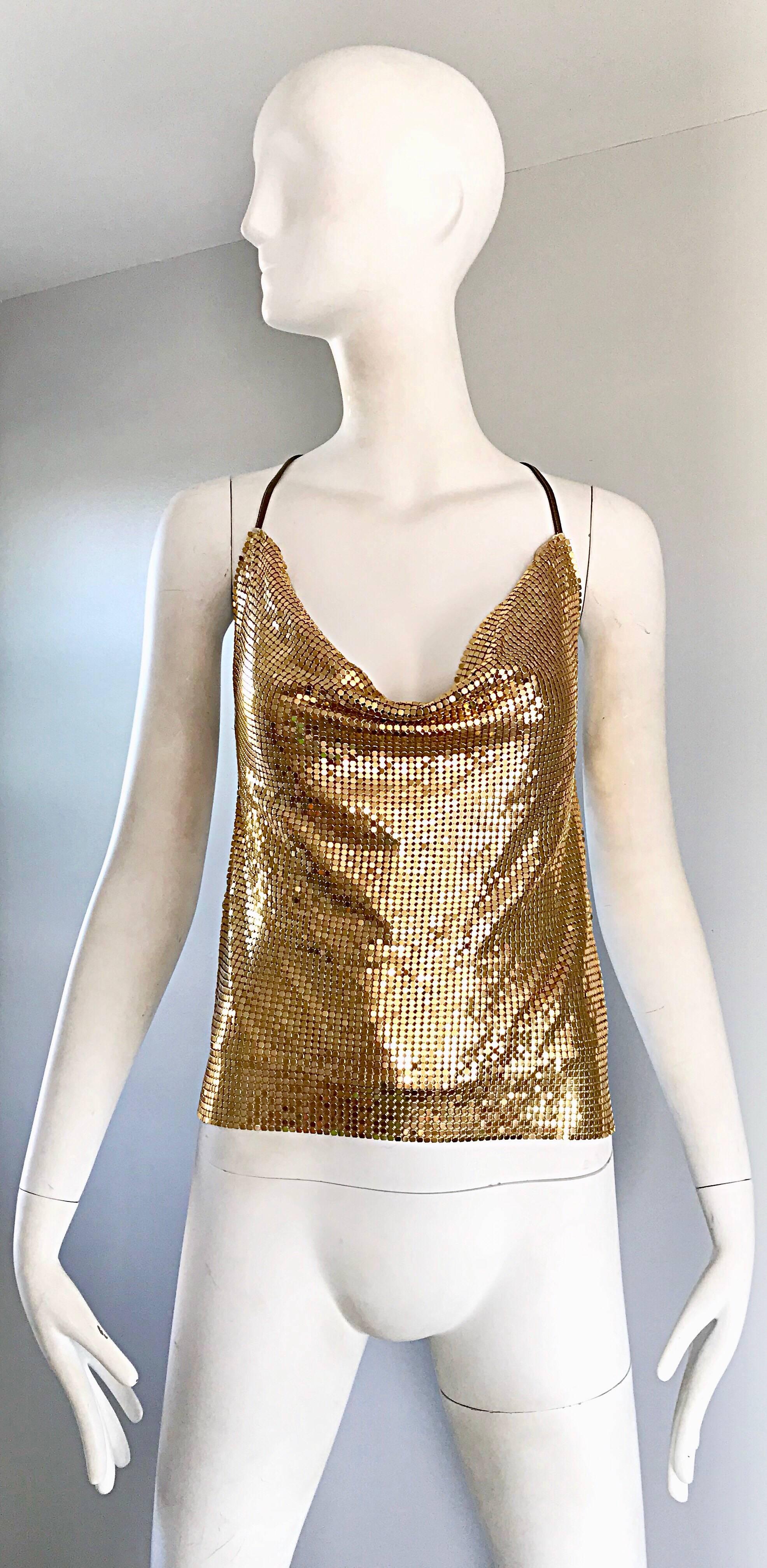 1970s Gold Metal Mesh Chainmail Amazing 70s Vintage Disco Studio 54 Halter Top 2