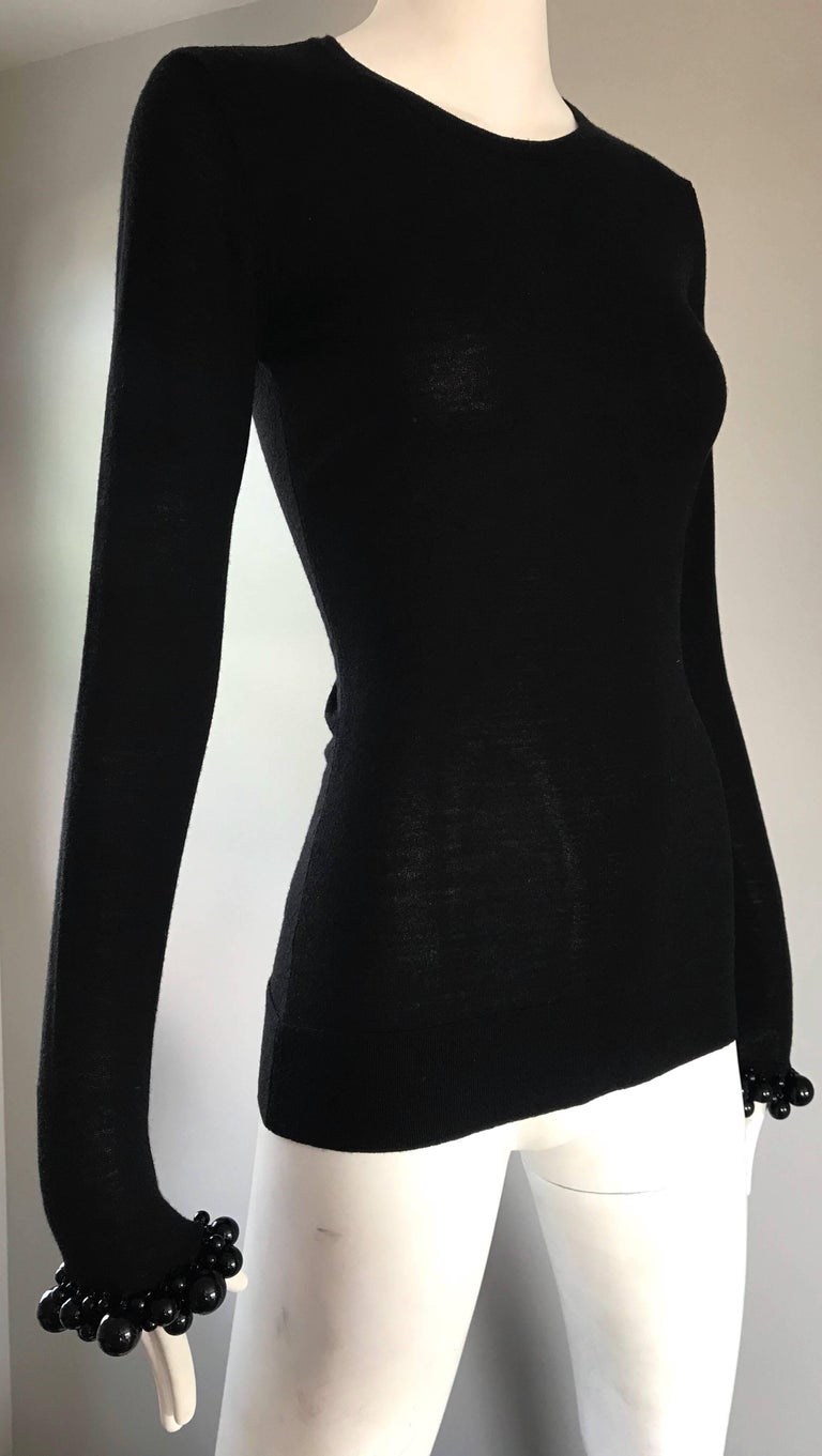 NWT Burberry Prorsum Jet Black Virgin Wool Sweater w/ Large Beaded ...