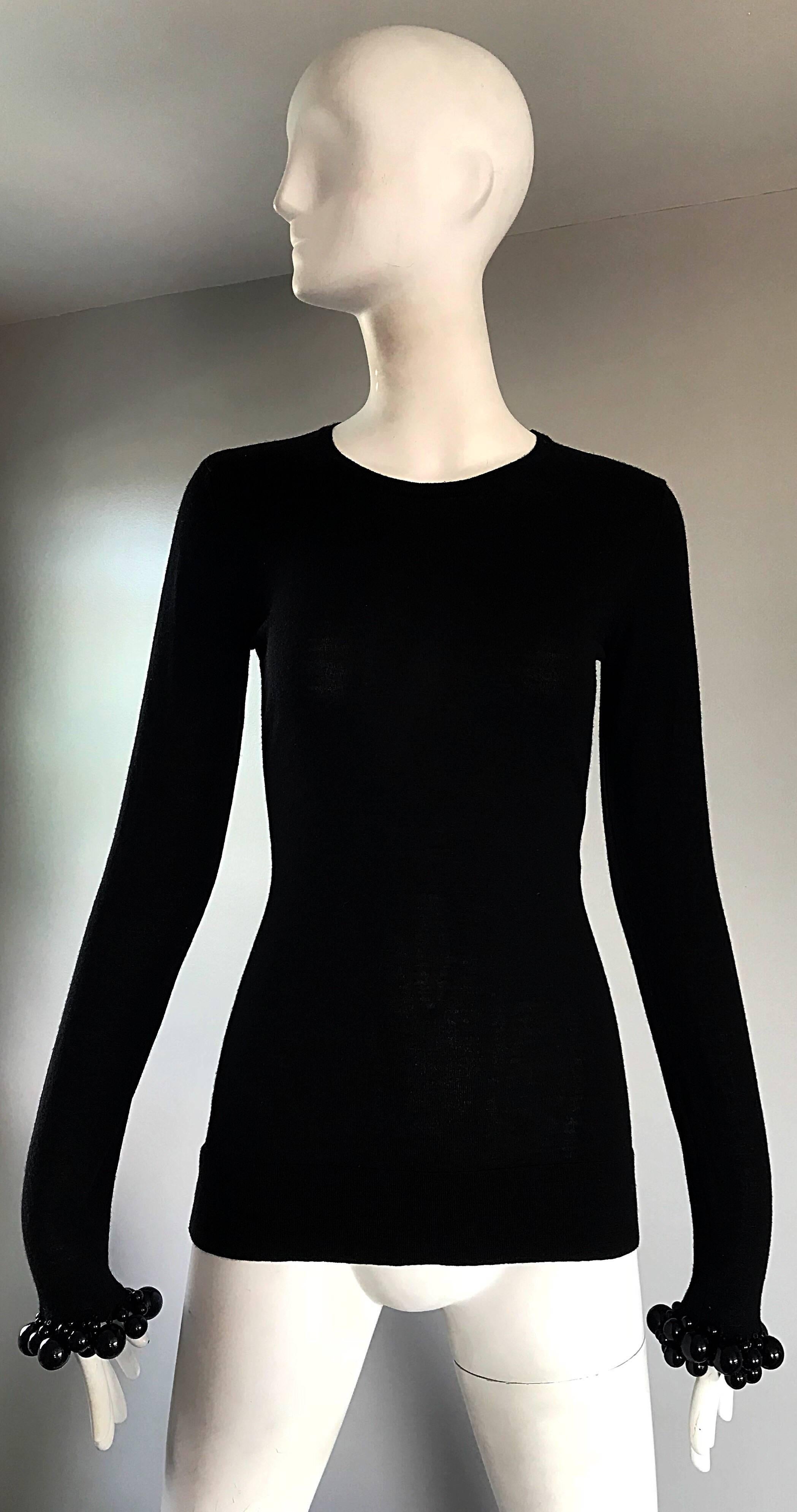 NWT Burberry Prorsum Jet Black Virgin Wool Sweater w/ Large Beaded Cuffs NEW  For Sale 5