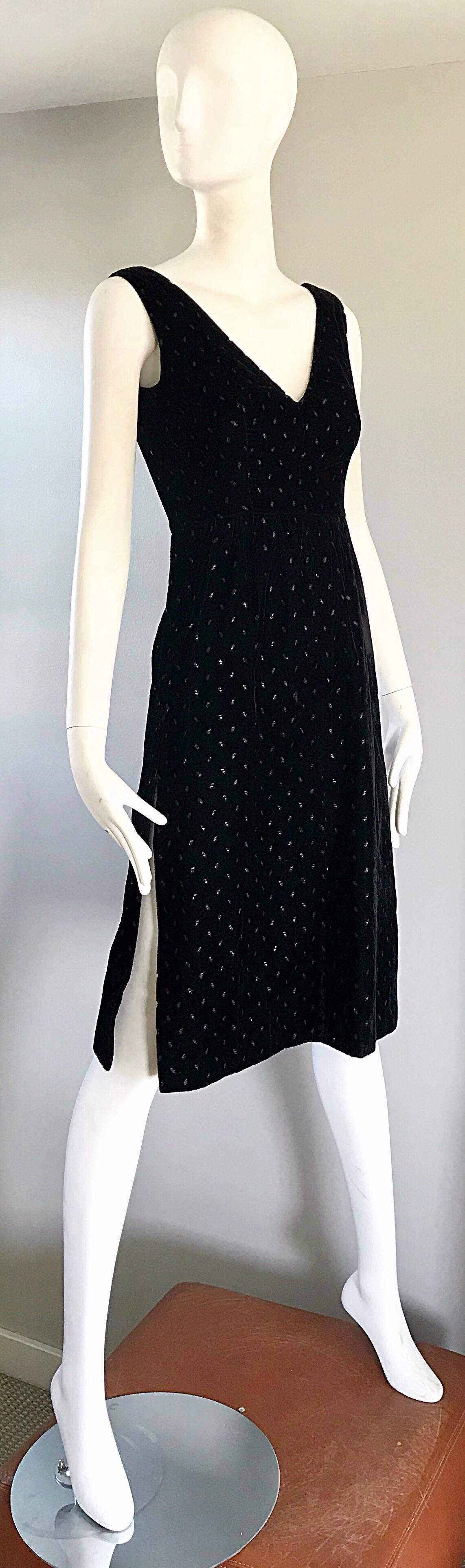 1960s Courreges Black Velvet Metallic Beautiful Vintage 60s A Line Dress  In Excellent Condition For Sale In San Diego, CA