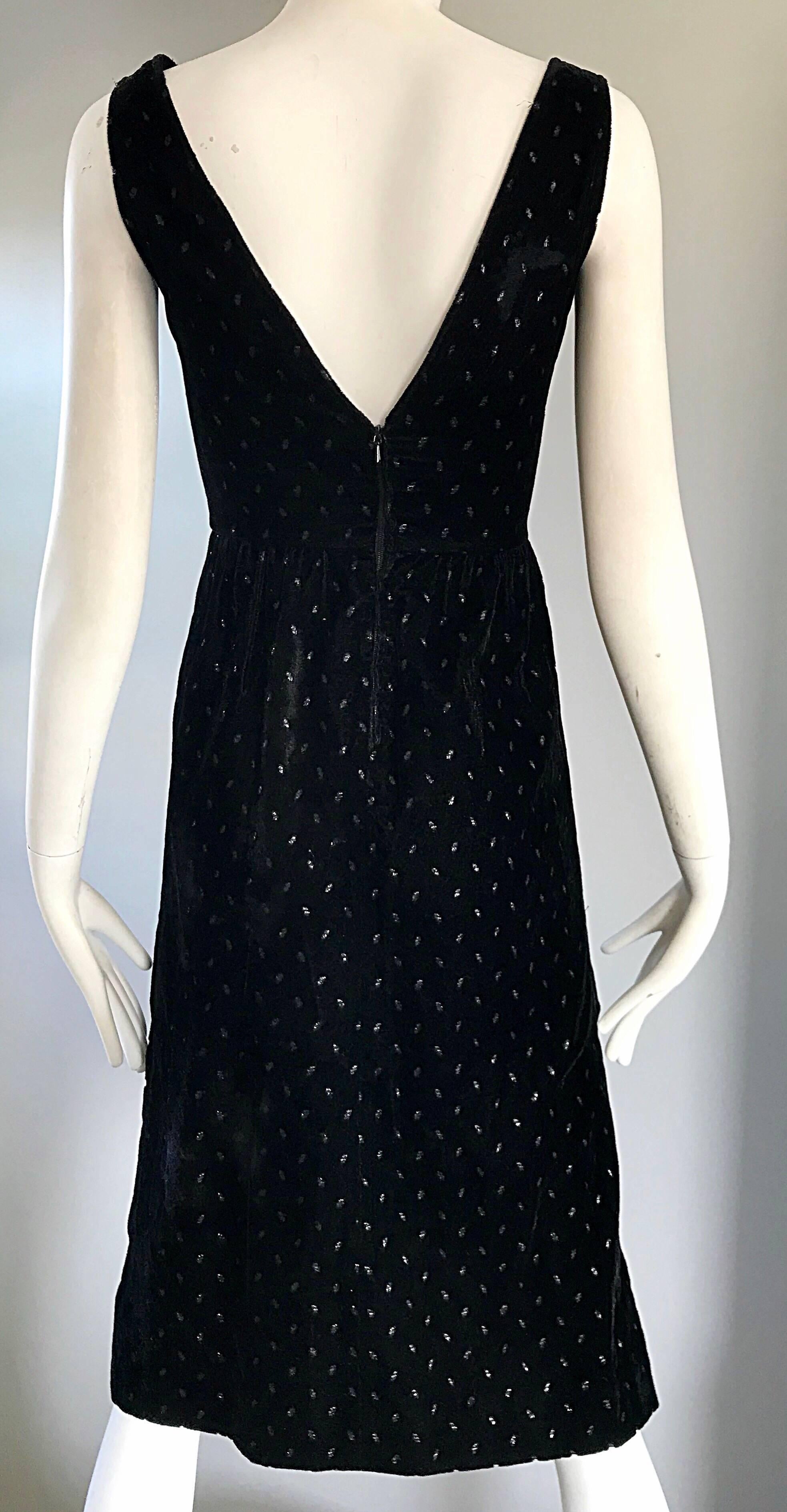Women's 1960s Courreges Black Velvet Metallic Beautiful Vintage 60s A Line Dress  For Sale
