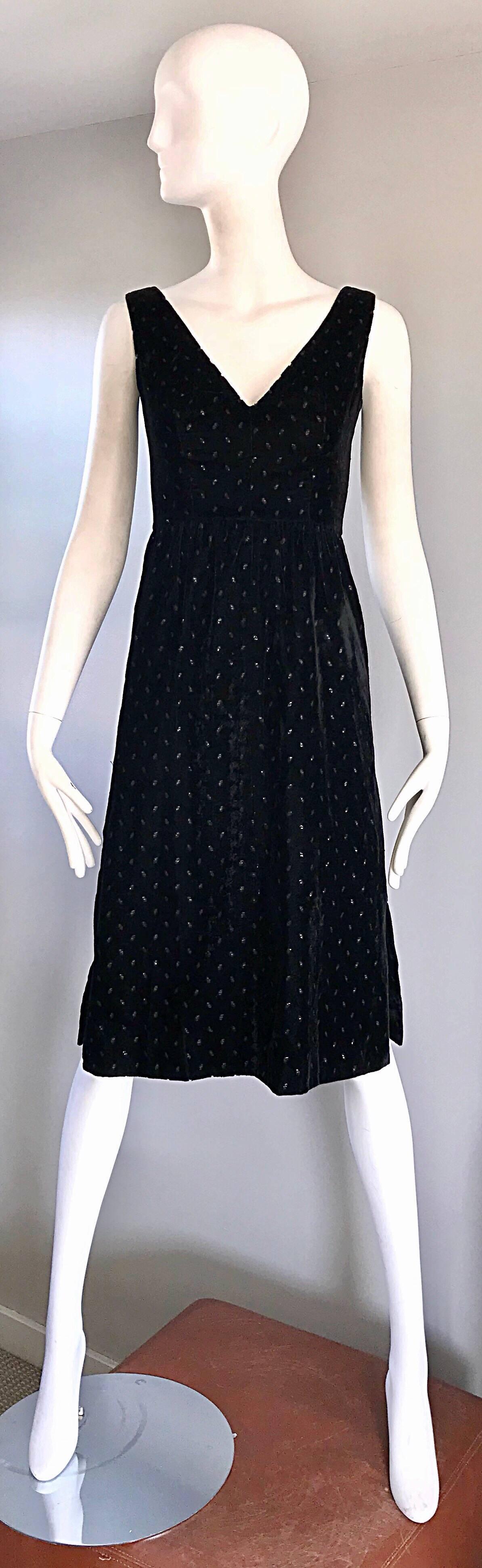 1960s Courreges Black Velvet Metallic Beautiful Vintage 60s A Line Dress  For Sale 3