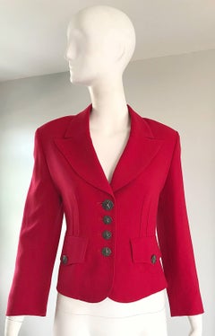 Vintage Sonia Rykiel 1990s Does 40s Sz 40 Lipstick Red Cropped 90s Blazer Jacket