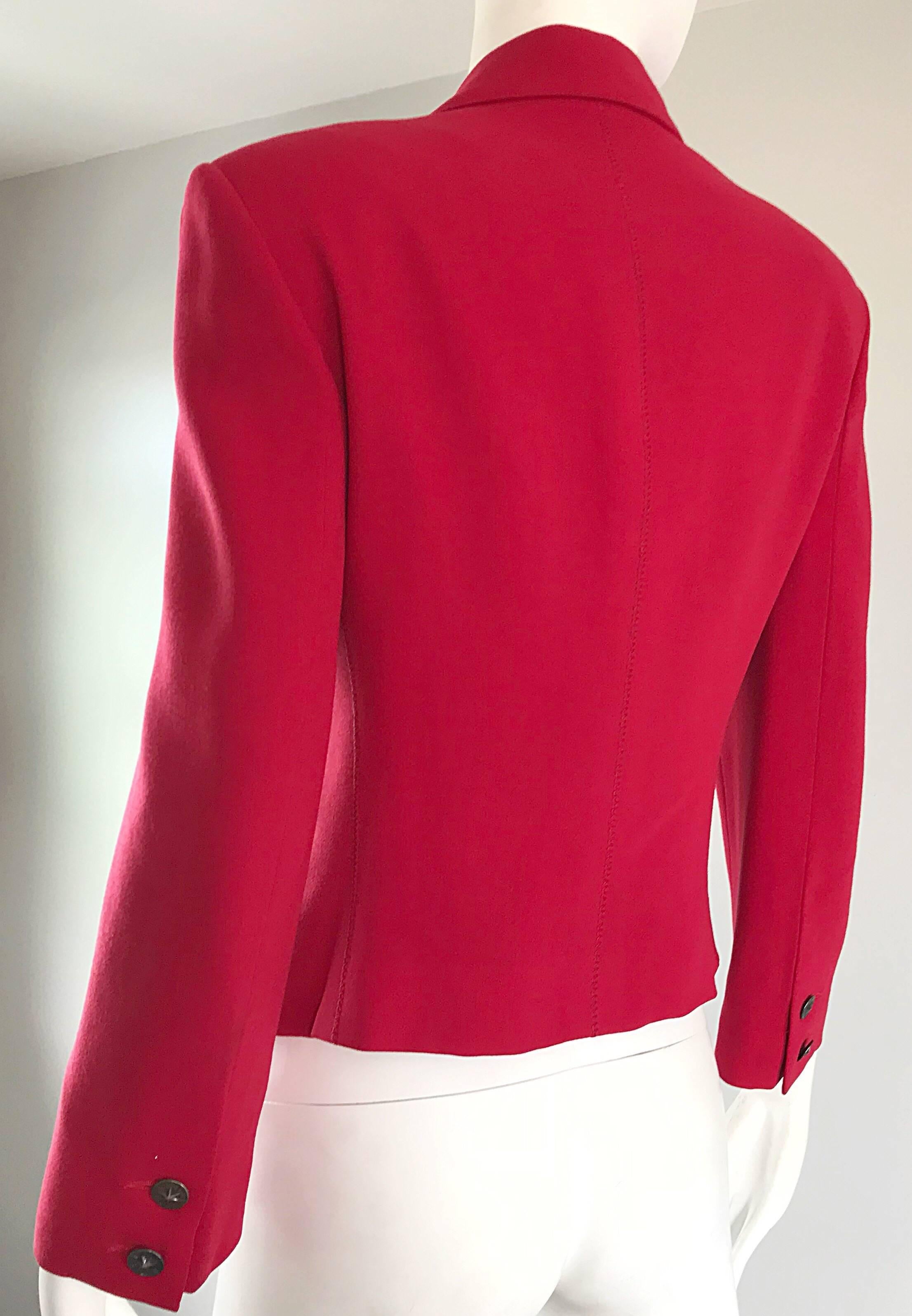 Women's Vintage Sonia Rykiel 1990s Does 40s Sz 40 Lipstick Red Cropped 90s Blazer Jacket For Sale