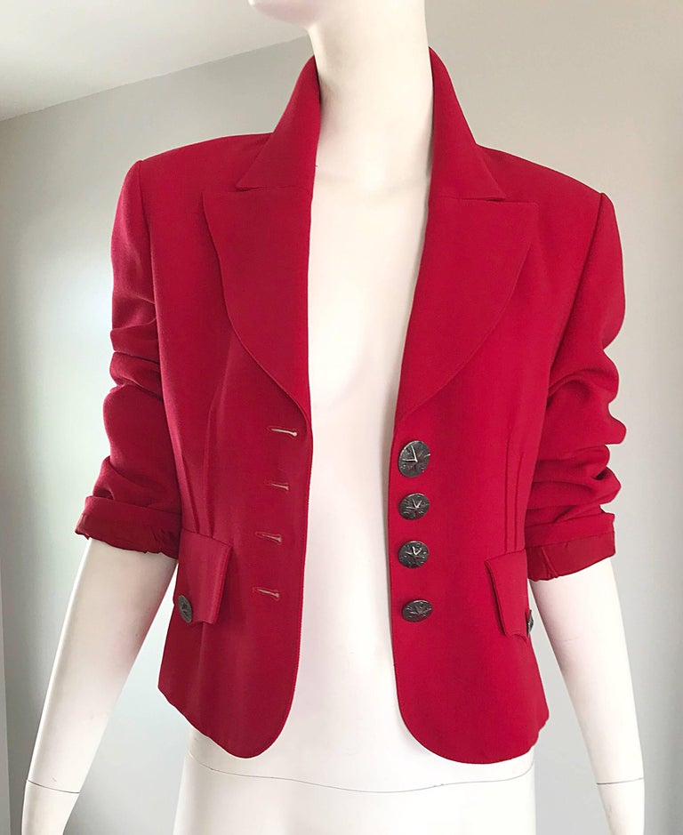 Vintage Sonia Rykiel 1990s Lipstick Red 1940s Style Cropped 90s Blazer ...