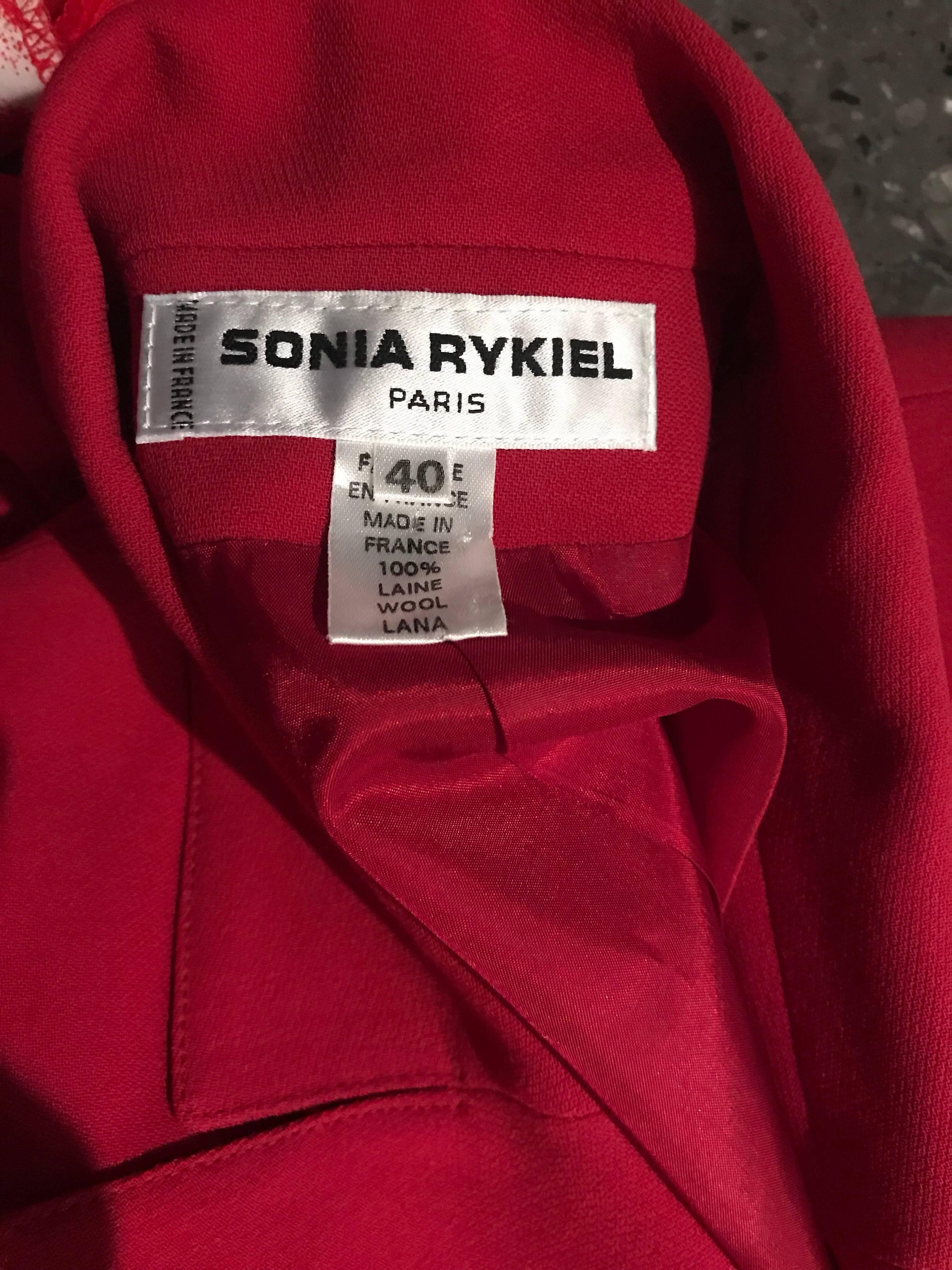 Vintage Sonia Rykiel 1990s Does 40s Sz 40 Lipstick Red Cropped 90s Blazer Jacket For Sale 3