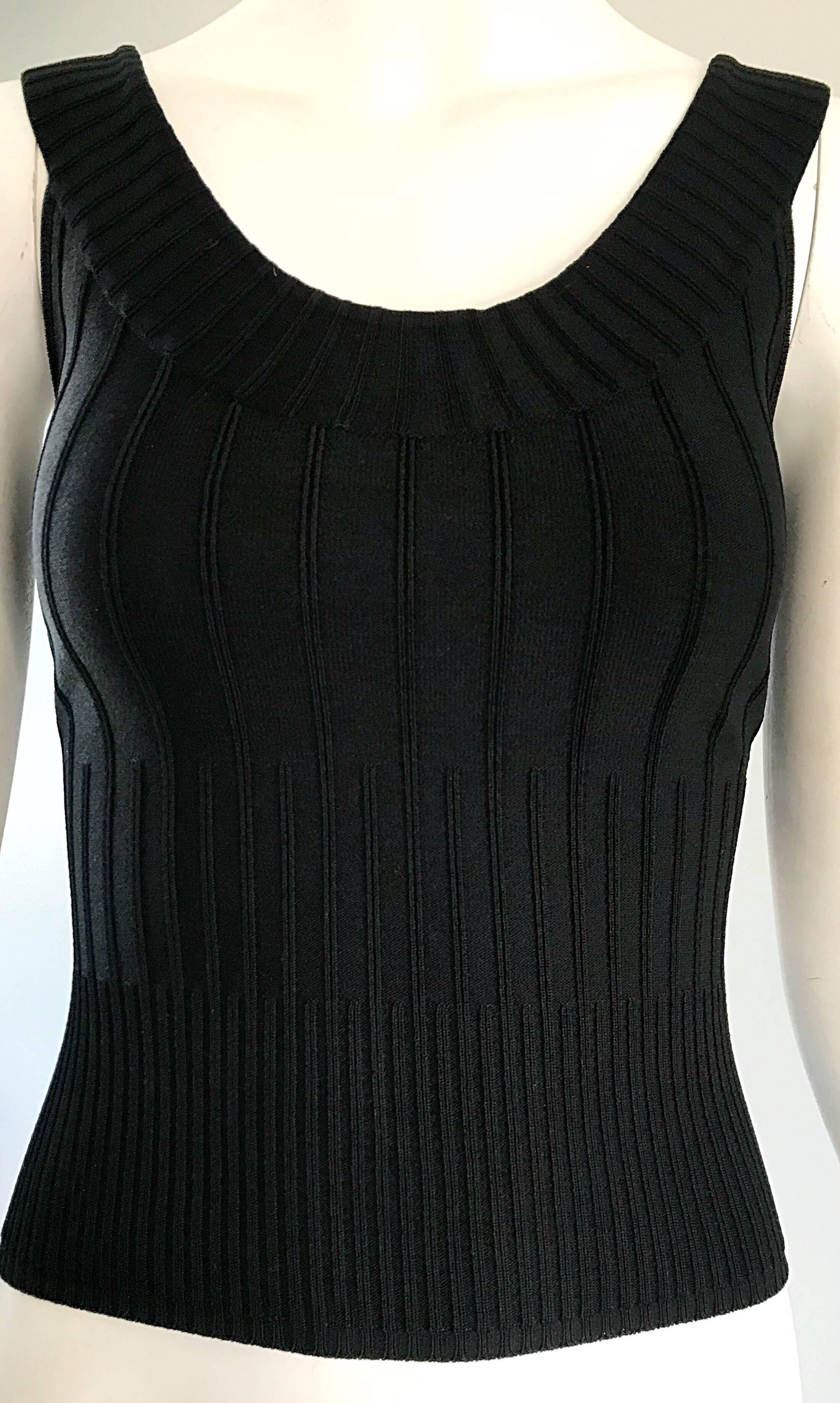 Thierry Mugler Couture 1990er Schwarzes geripptes ärmelloses Vintage 90er Crop Top Shirt im Zustand „Hervorragend“ im Angebot in San Diego, CA