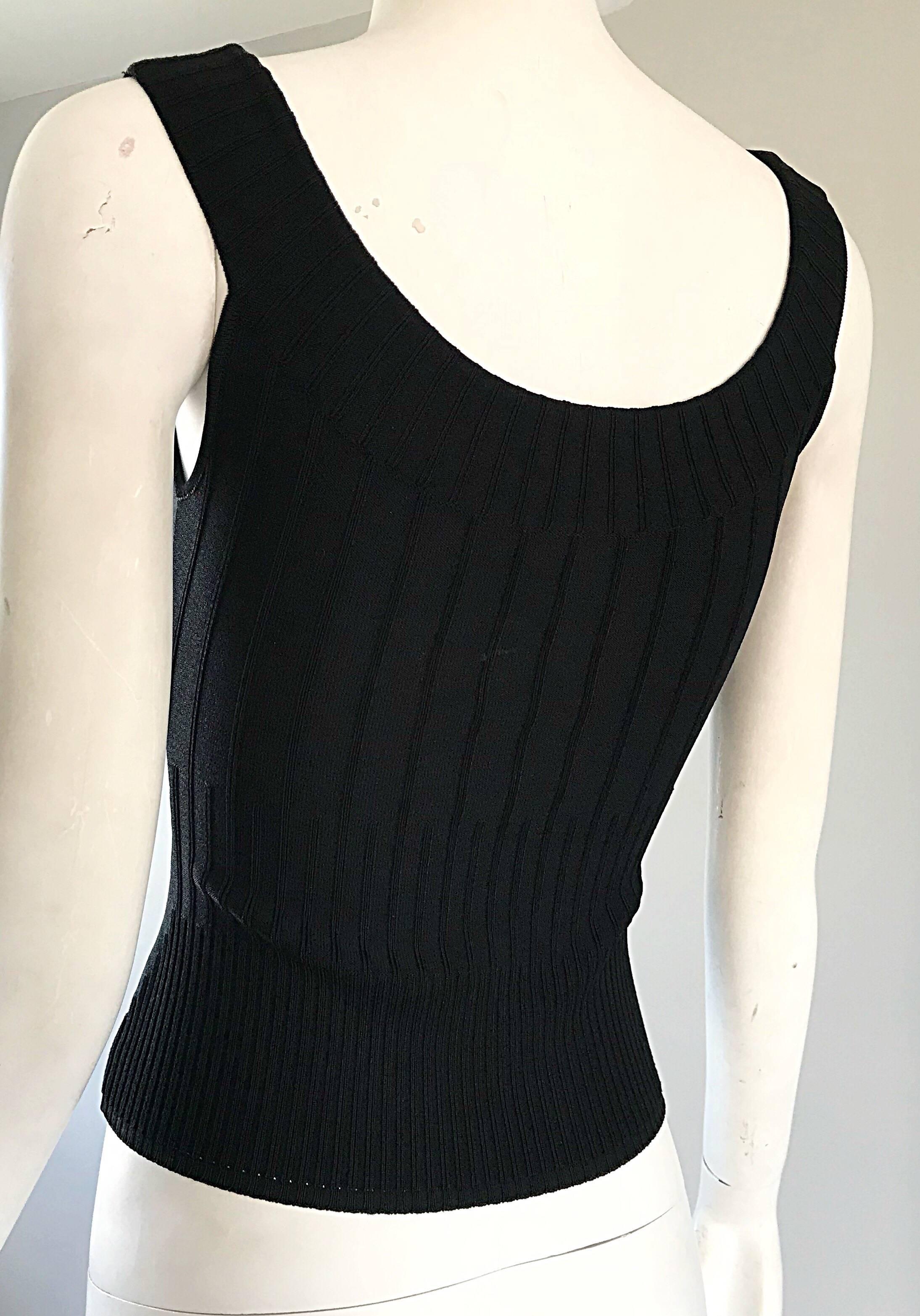 Thierry Mugler Couture 1990 Black Ribbed Sleeveless Vintage 90s Crop Top Shirt Pour femmes en vente