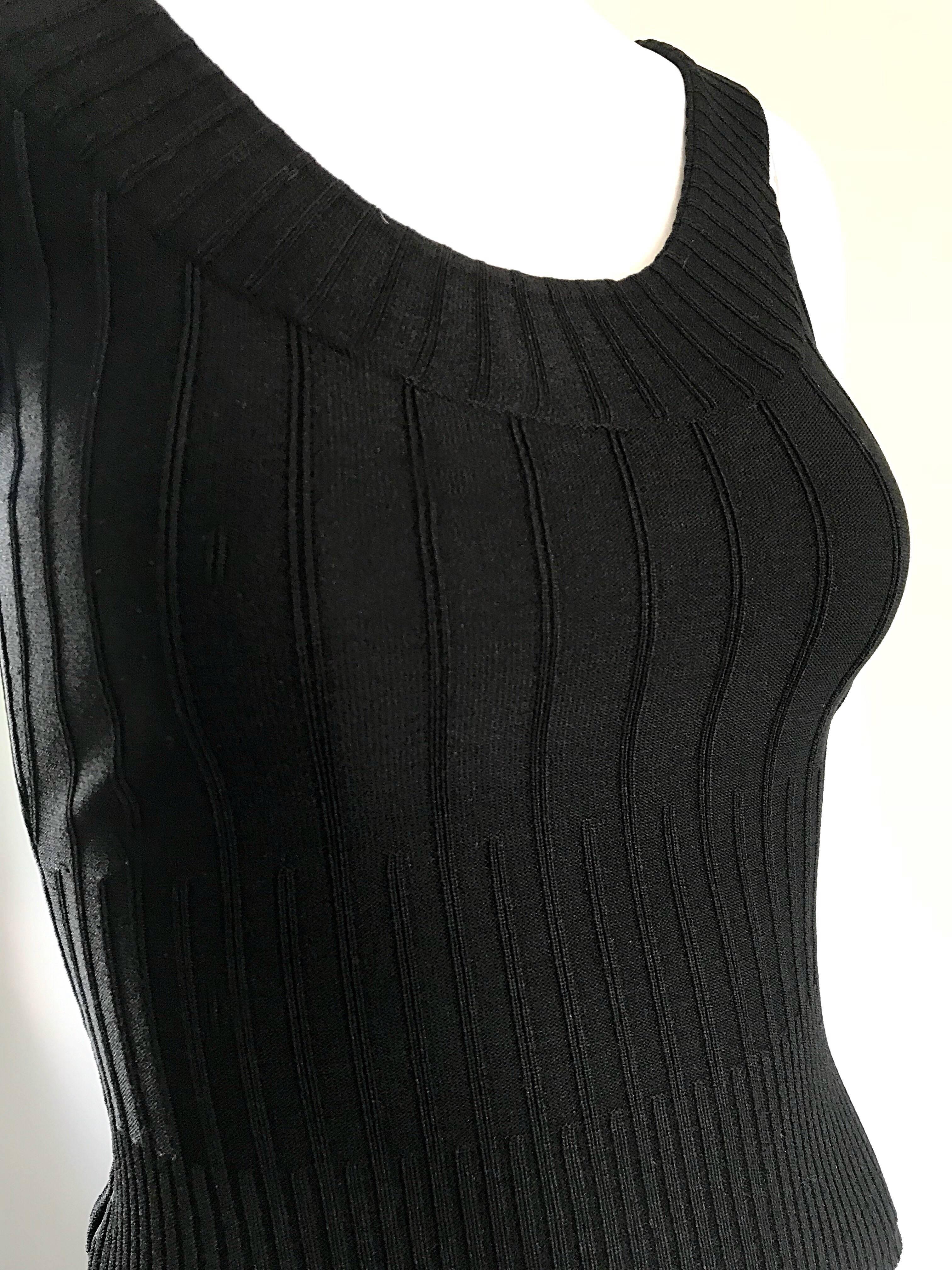 Thierry Mugler Couture 1990 Black Ribbed Sleeveless Vintage 90s Crop Top Shirt en vente 2