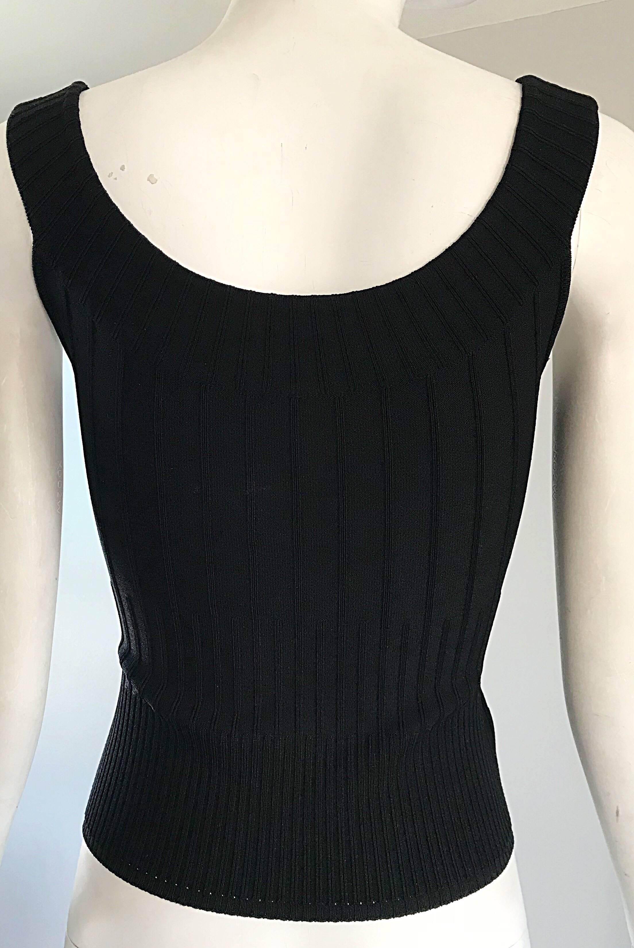 Thierry Mugler Couture 1990s Black Ribbed Sleeveless Vintage 90s Crop Top Shirt For Sale 1
