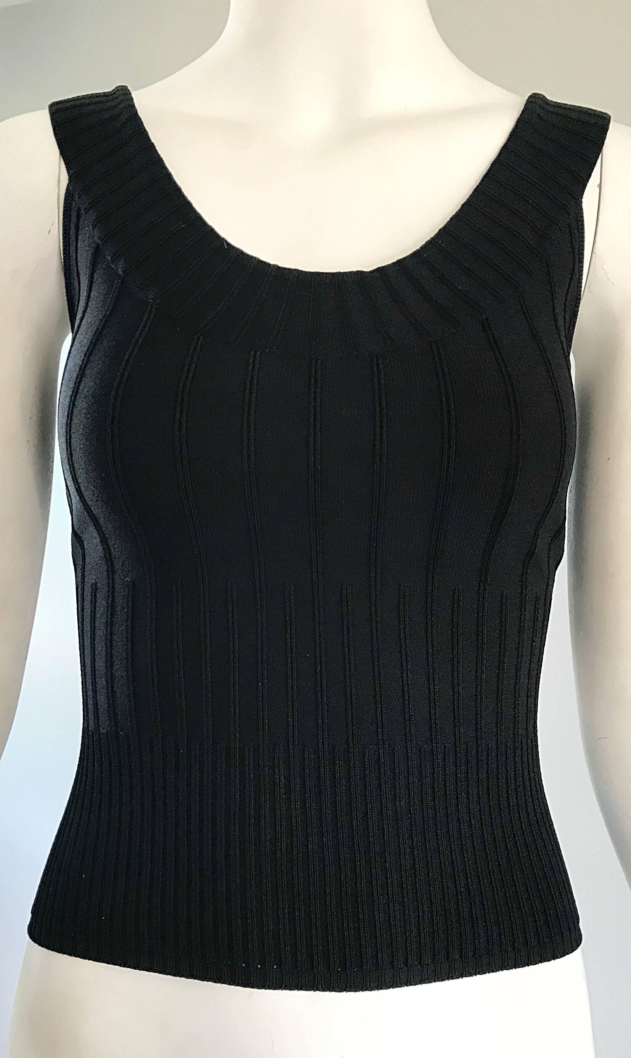 Thierry Mugler Couture 1990 Black Ribbed Sleeveless Vintage 90s Crop Top Shirt en vente 4