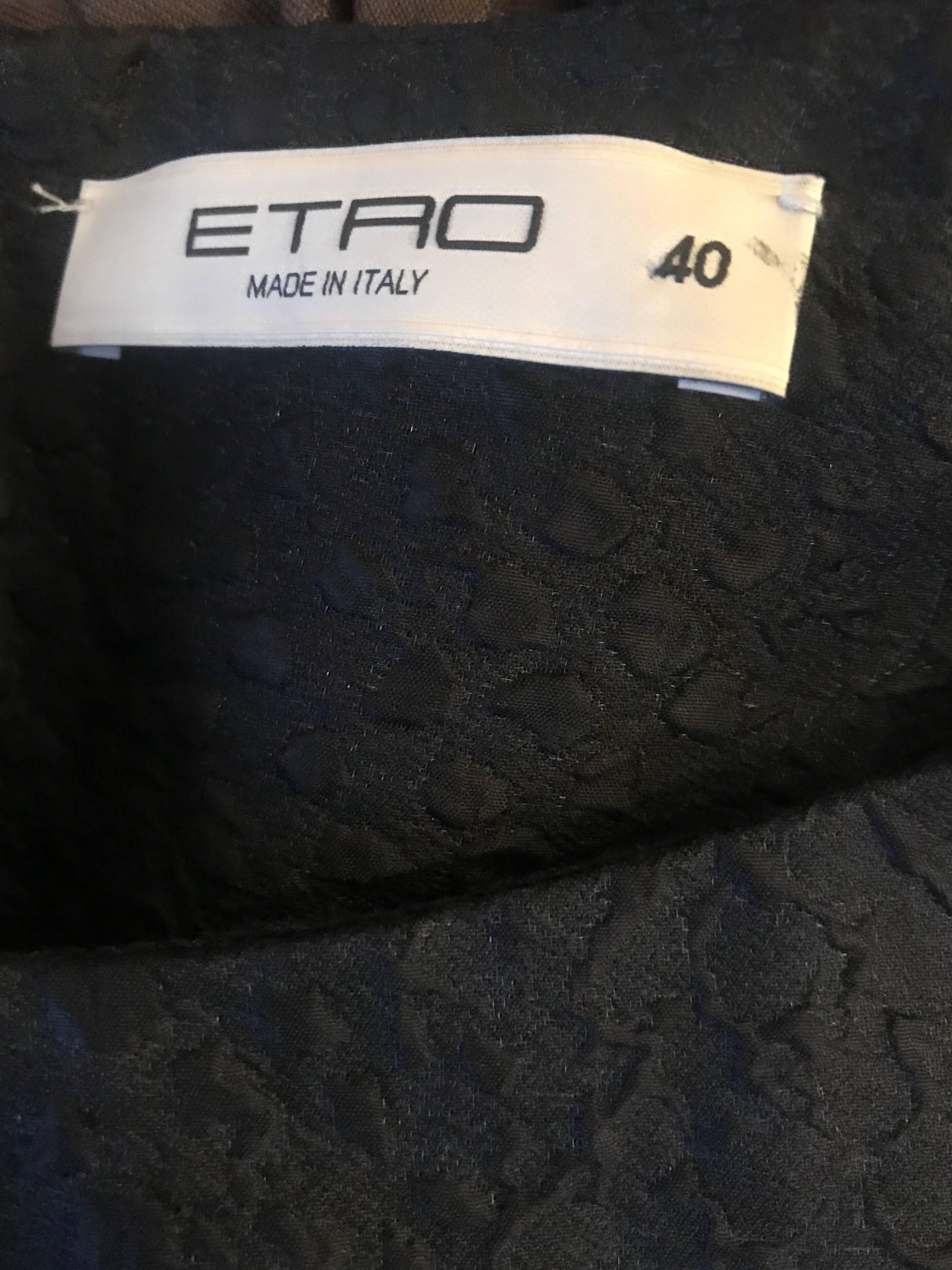 Vintage Etro 1990s Black Silk Size 40 Floral Print Short Sleeve 90s Shift Dress For Sale 4