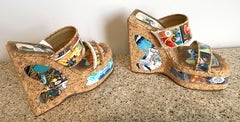 Rare 1990s Designer Size 8 / 38 Comic Book Novelty Print Cork Vintage Wedges