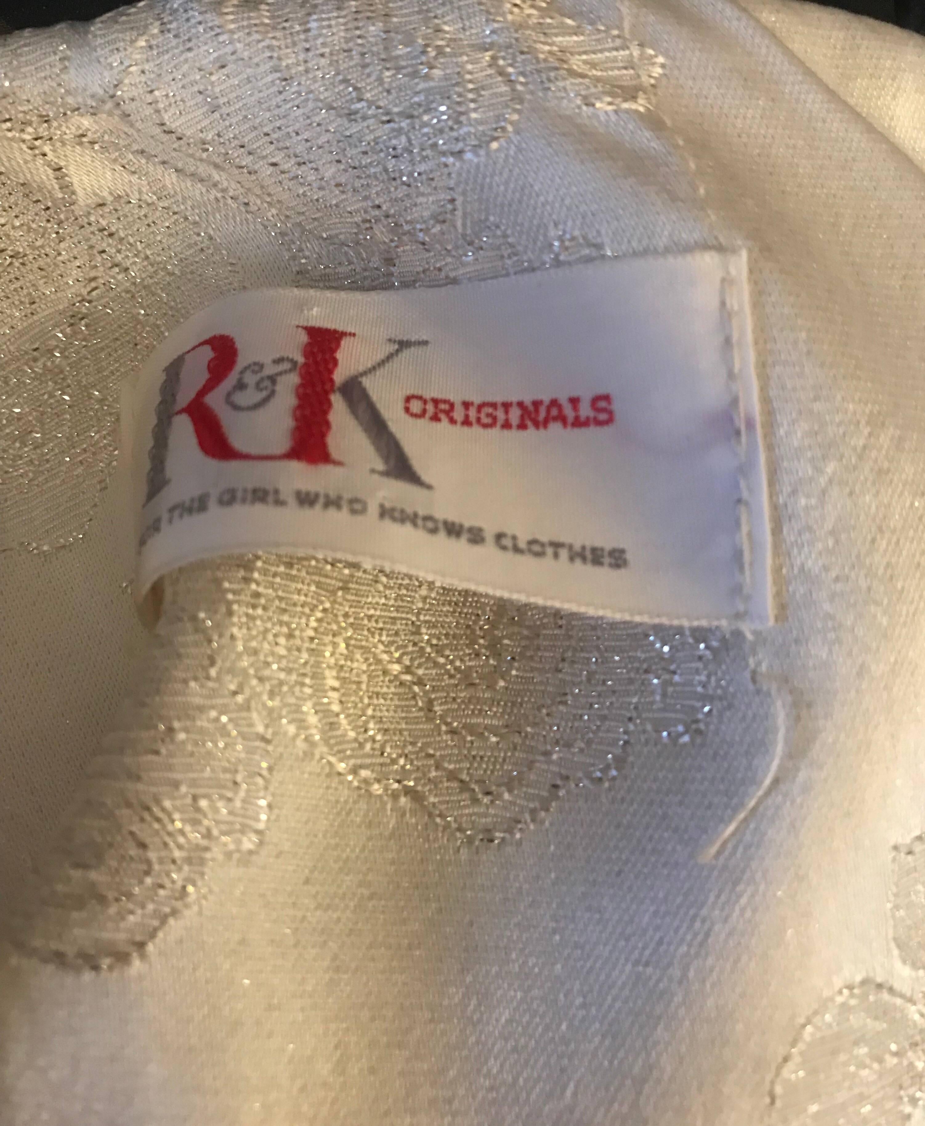 1960s R & K Originals Ivory Off White Silk Jacquard Sleeveless Cocktail Dress 60 For Sale 3