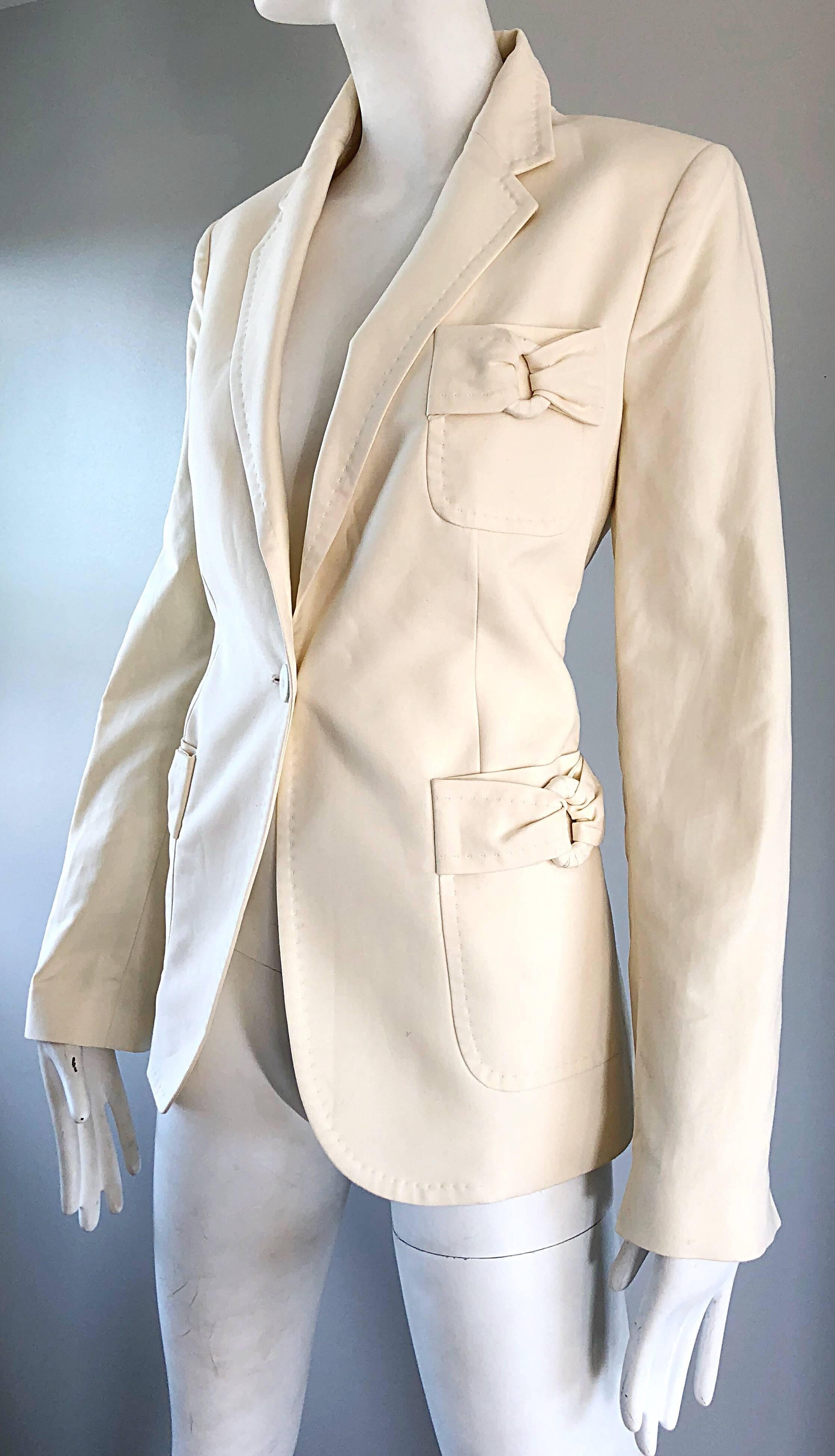 Beige 1990s Viktor & Rolf Nuovo di zecca Avorio Off White Sz 44 10 Cotone 90s Blazer Jacket in vendita