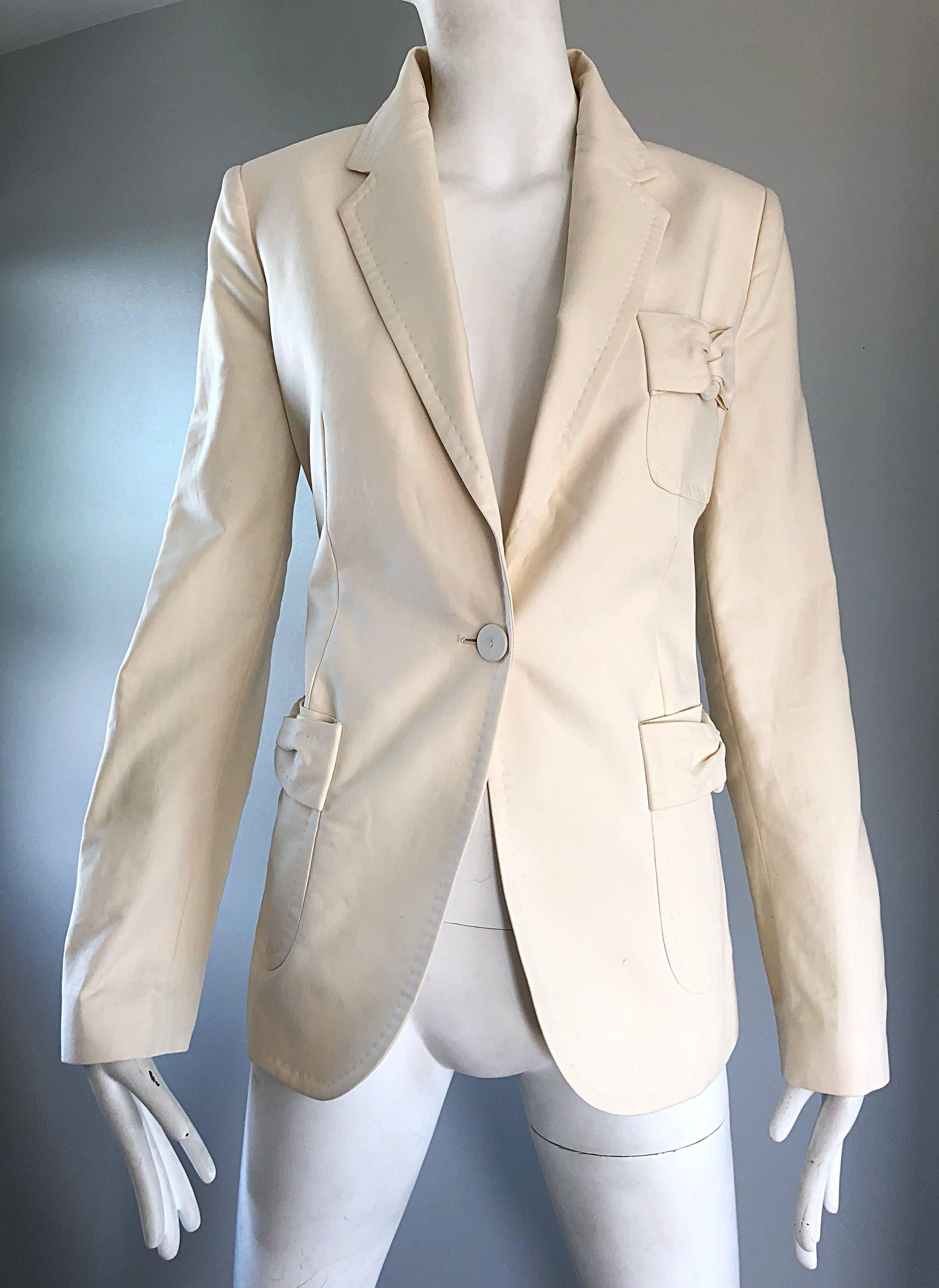 1990s Viktor & Rolf Brand New Ivory Off White Sz 44 10 Cotton 90s Blazer Jacket  For Sale 3