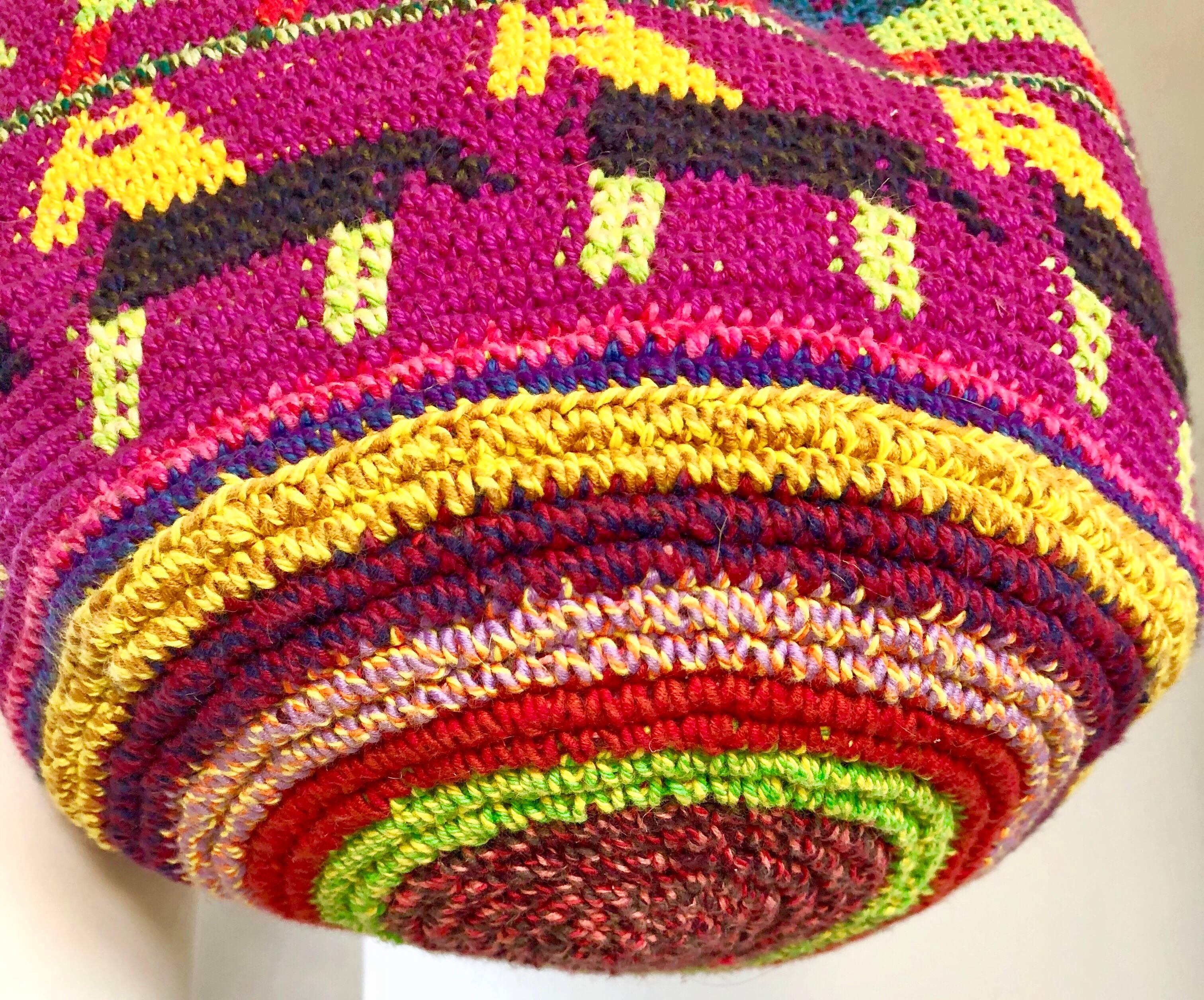 Brown Amazing 1970s XL Hand Crochet Southwestern Colorful Boho Shoulder Crossbody Bag