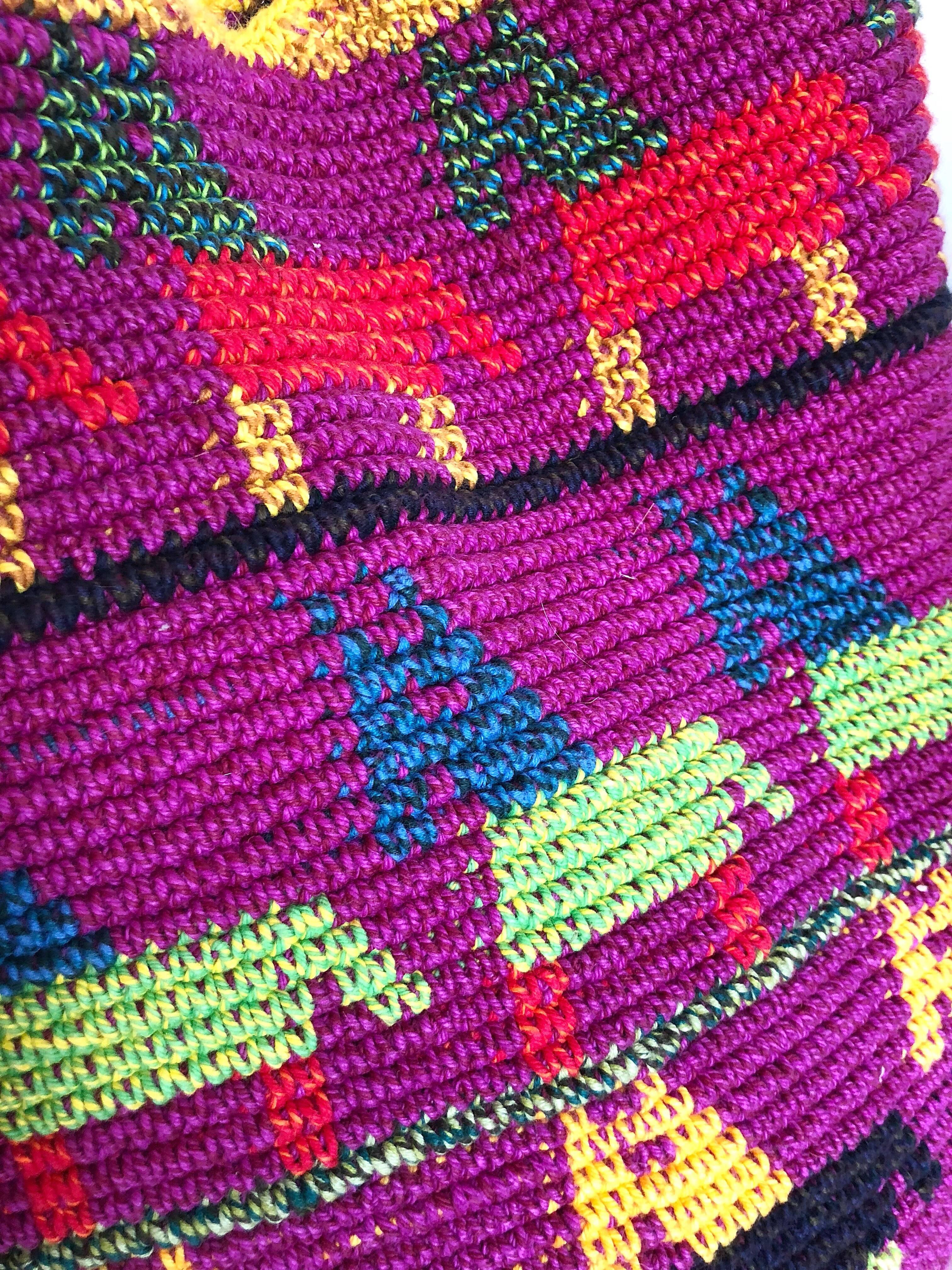 Amazing 1970s XL Hand Crochet Southwestern Colorful Boho Shoulder Crossbody Bag 2