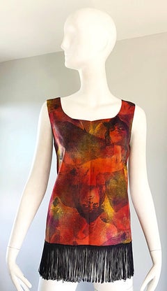 Rare 1990s Ordinary or Death Ultra Suede Avant Garde Face Print Fringe 90s Top