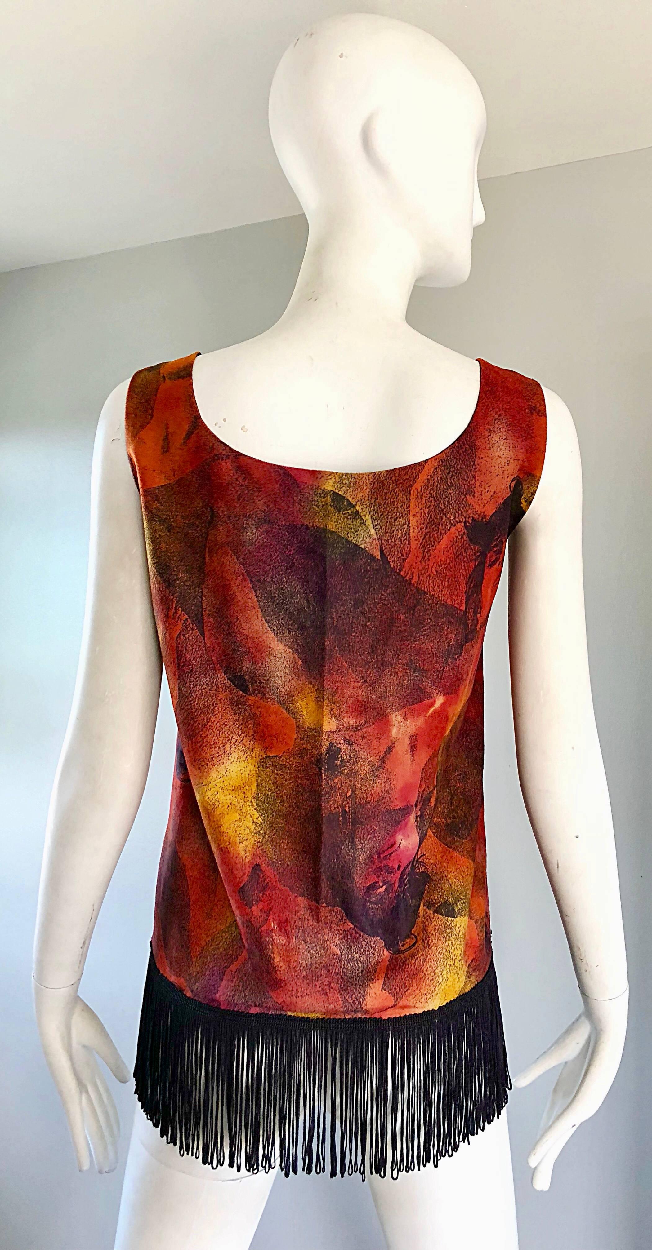 Raro top anni '90 Ordinary or Death Ultra Suede Avant Garde Face Print Fringe 90s in vendita 2