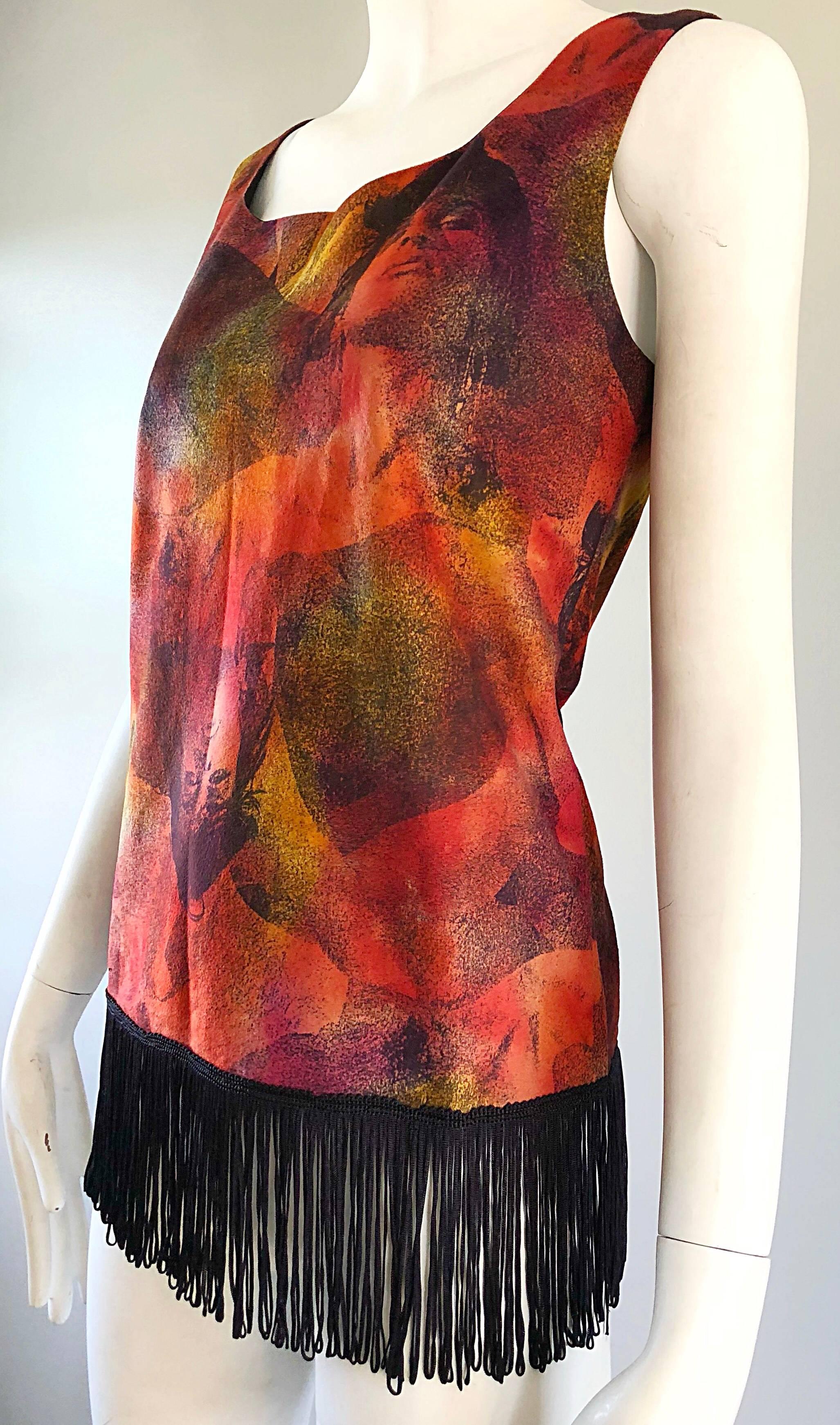 Raro top anni '90 Ordinary or Death Ultra Suede Avant Garde Face Print Fringe 90s In condizioni ottime in vendita a San Diego, CA