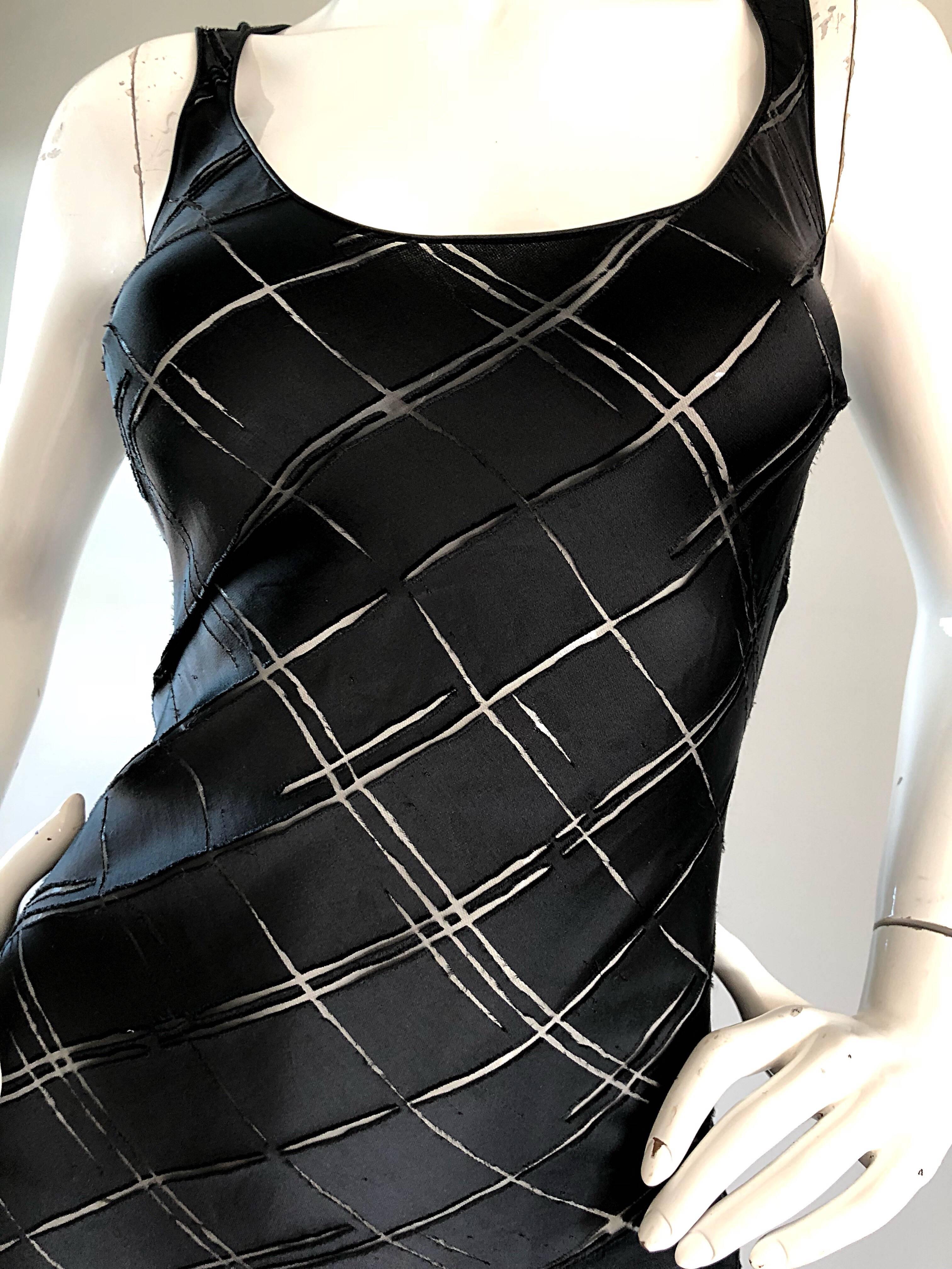 Rare Early John Galliano 1990s Black + Sheer Panels Black Silk Bias Cut Dress In Excellent Condition In San Diego, CA