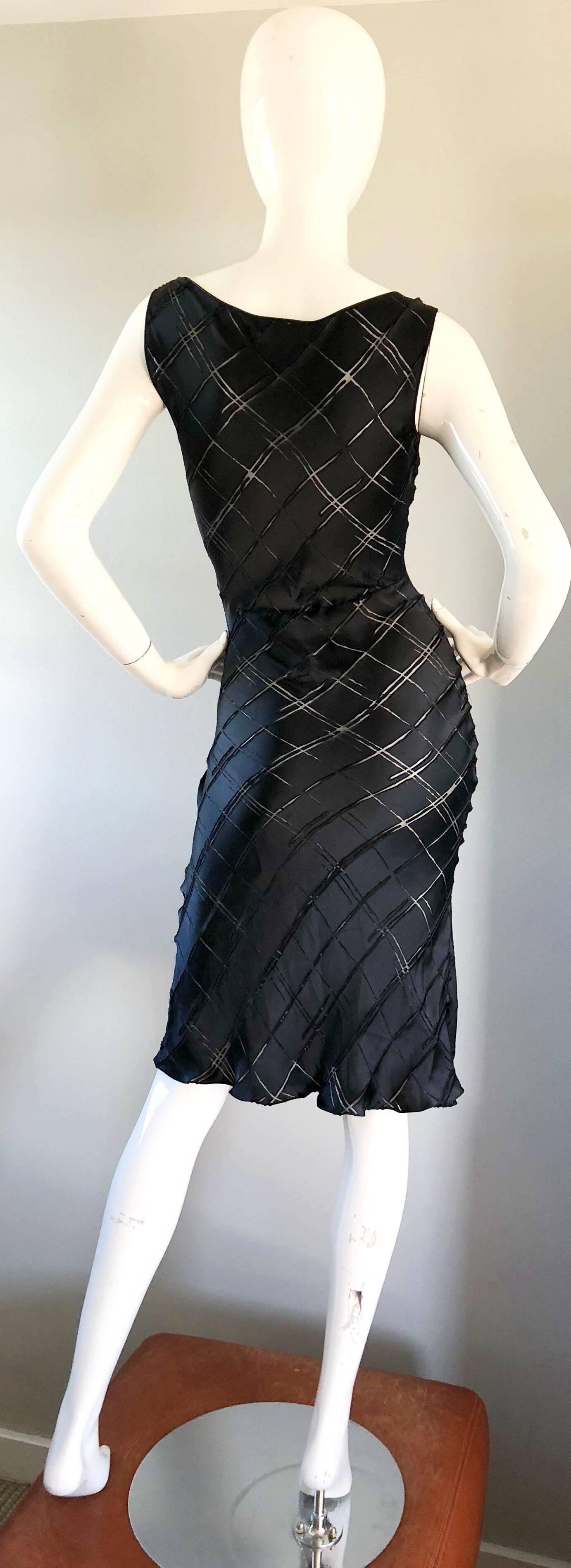 Rare Early John Galliano 1990s Black + Sheer Panels Black Silk Bias Cut Dress 1