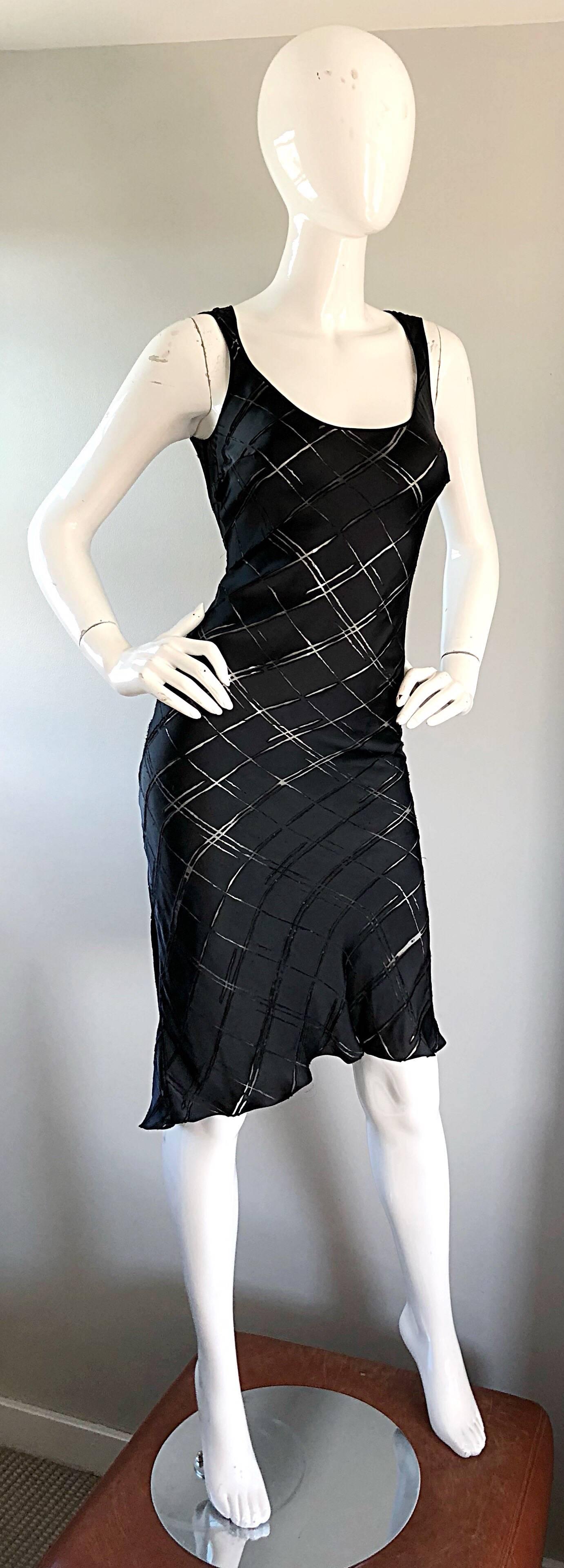 Rare Early John Galliano 1990s Black + Sheer Panels Black Silk Bias Cut Dress 2