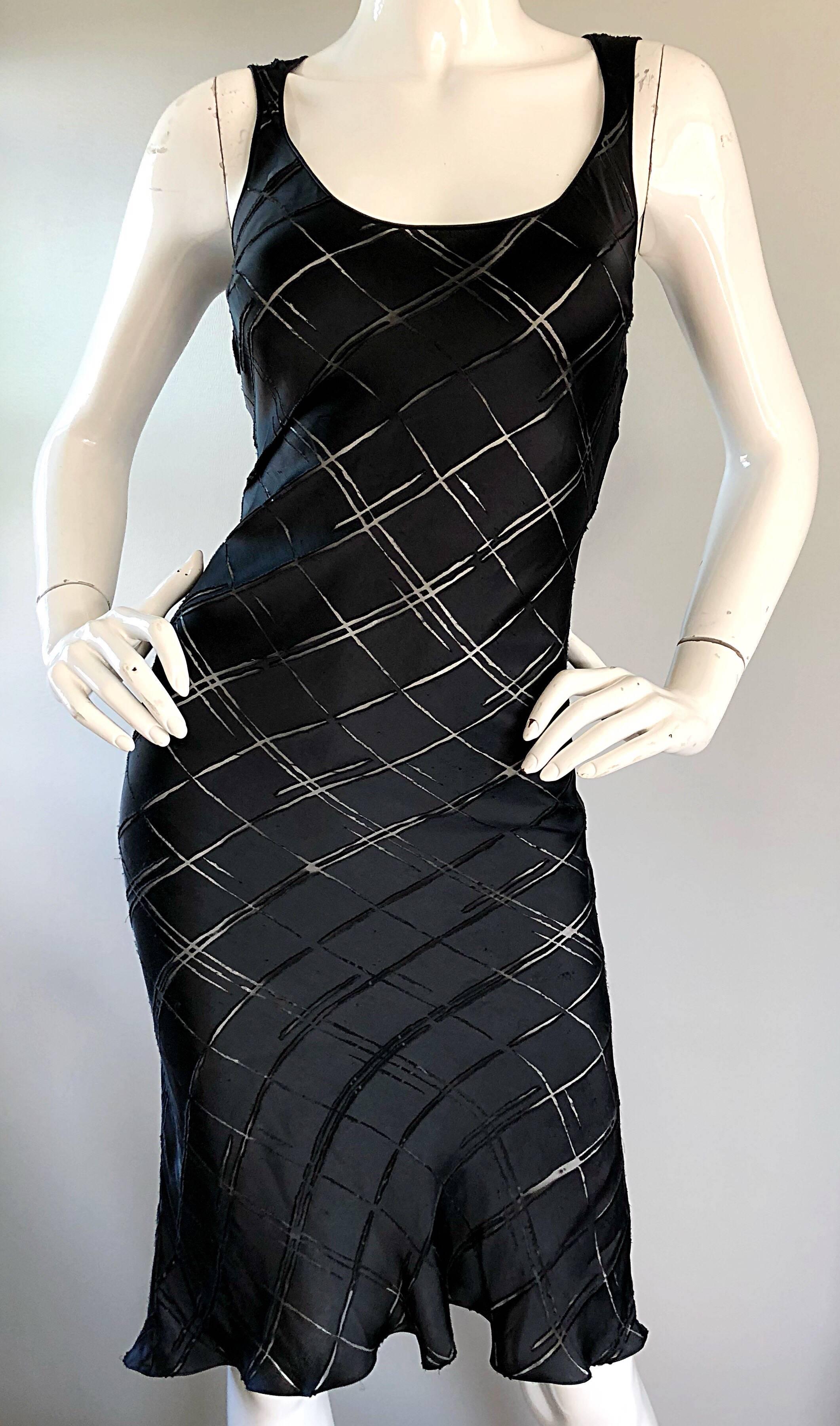 Rare Early John Galliano 1990s Black + Sheer Panels Black Silk Bias Cut Dress 3