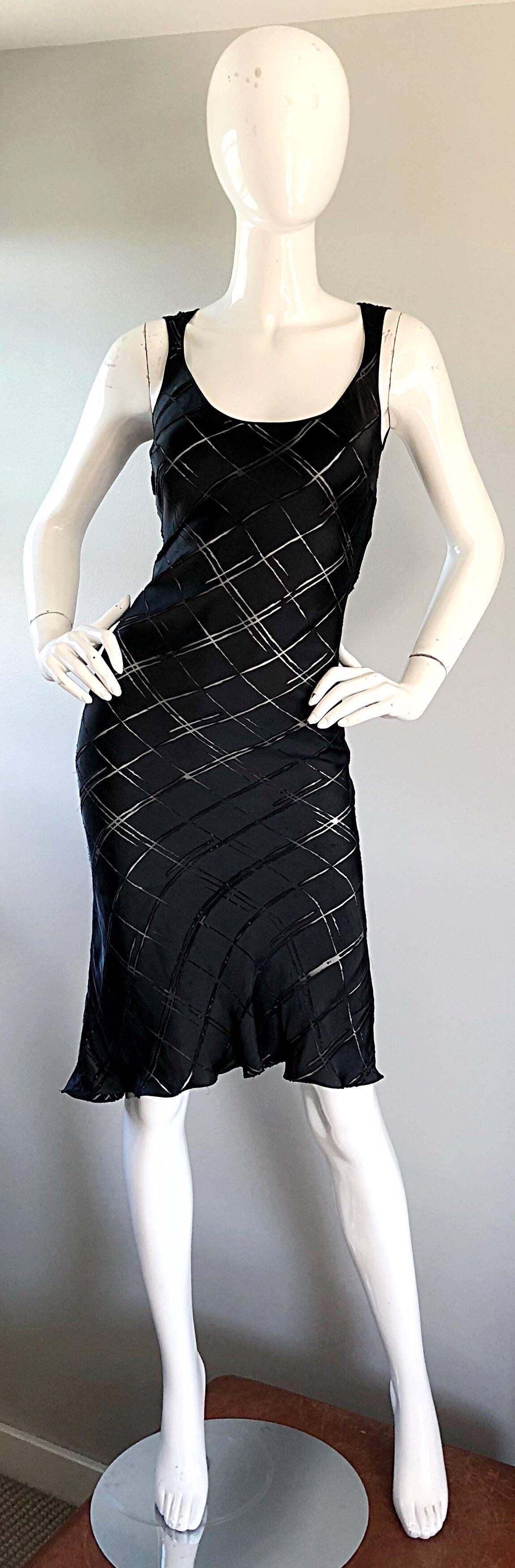 Rare Early John Galliano 1990s Black + Sheer Panels Black Silk Bias Cut Dress 5