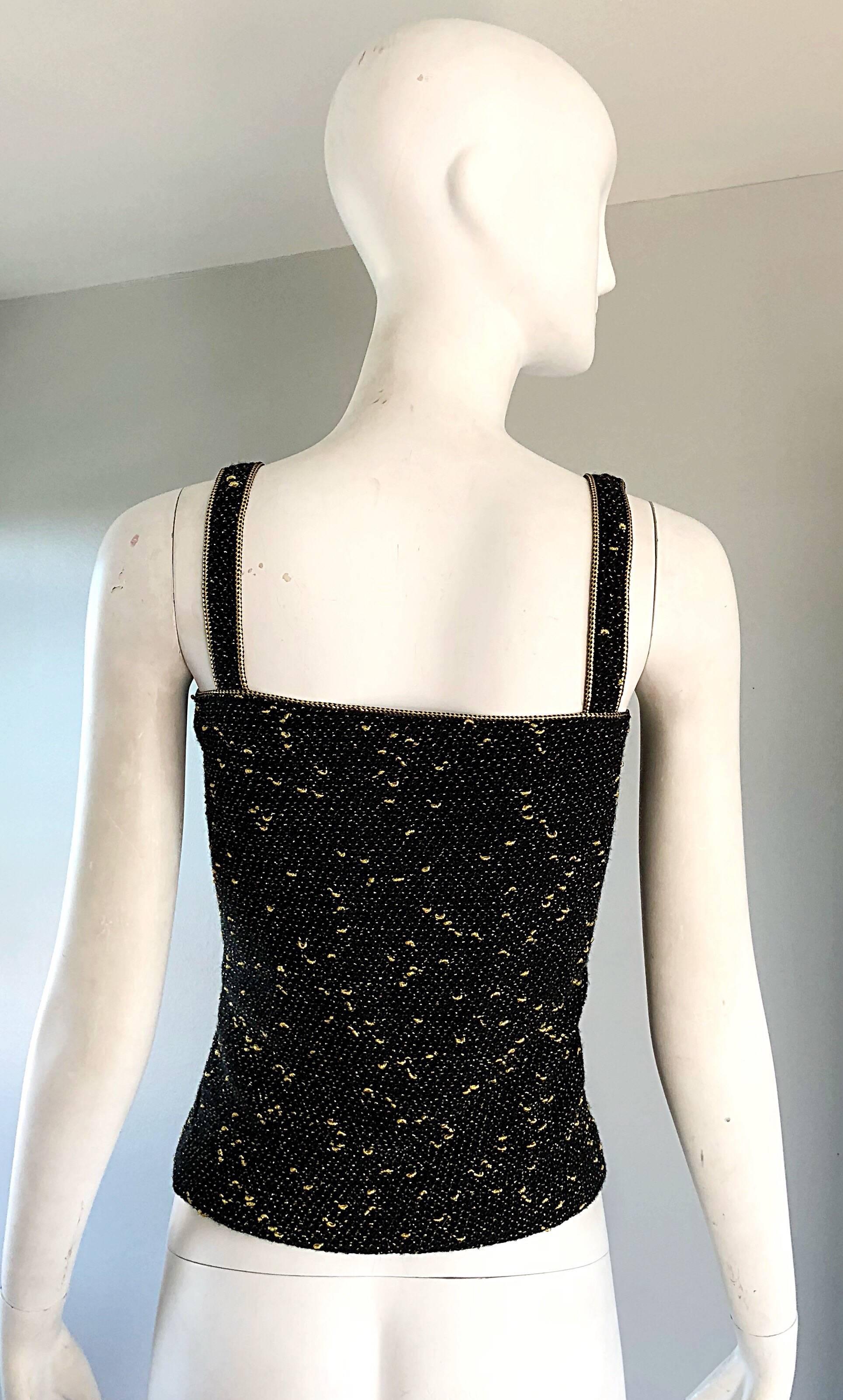 1970s Yves Saint Laurent Black and Gold Lurex Metallic Knit Sleeveless Tank Top In Excellent Condition In San Diego, CA