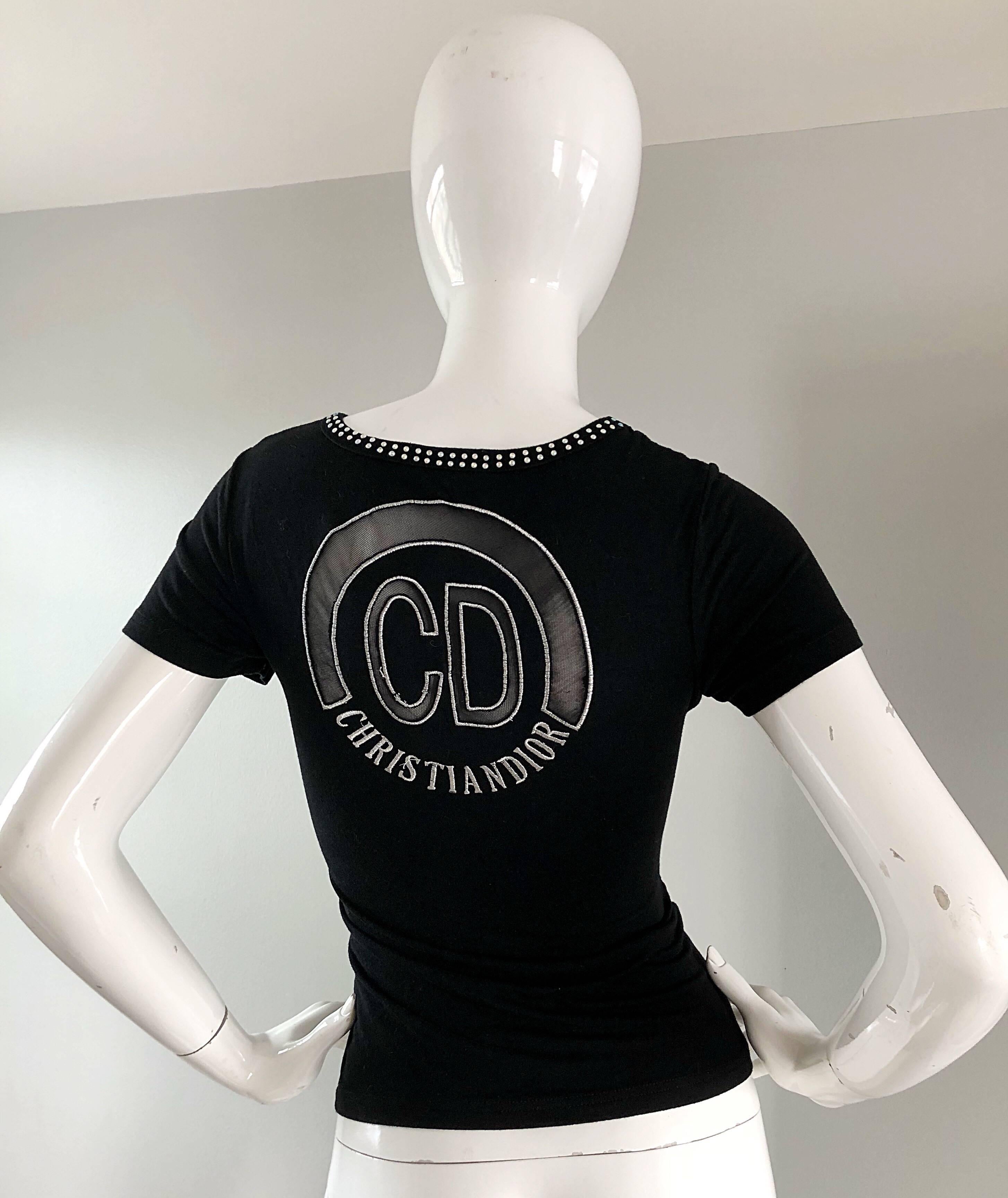 Noir Top de chemise avec logo en strass et perles Christian Dior by John Galliano for Christian Dior for Christian Galliano for Christian Dior en vente